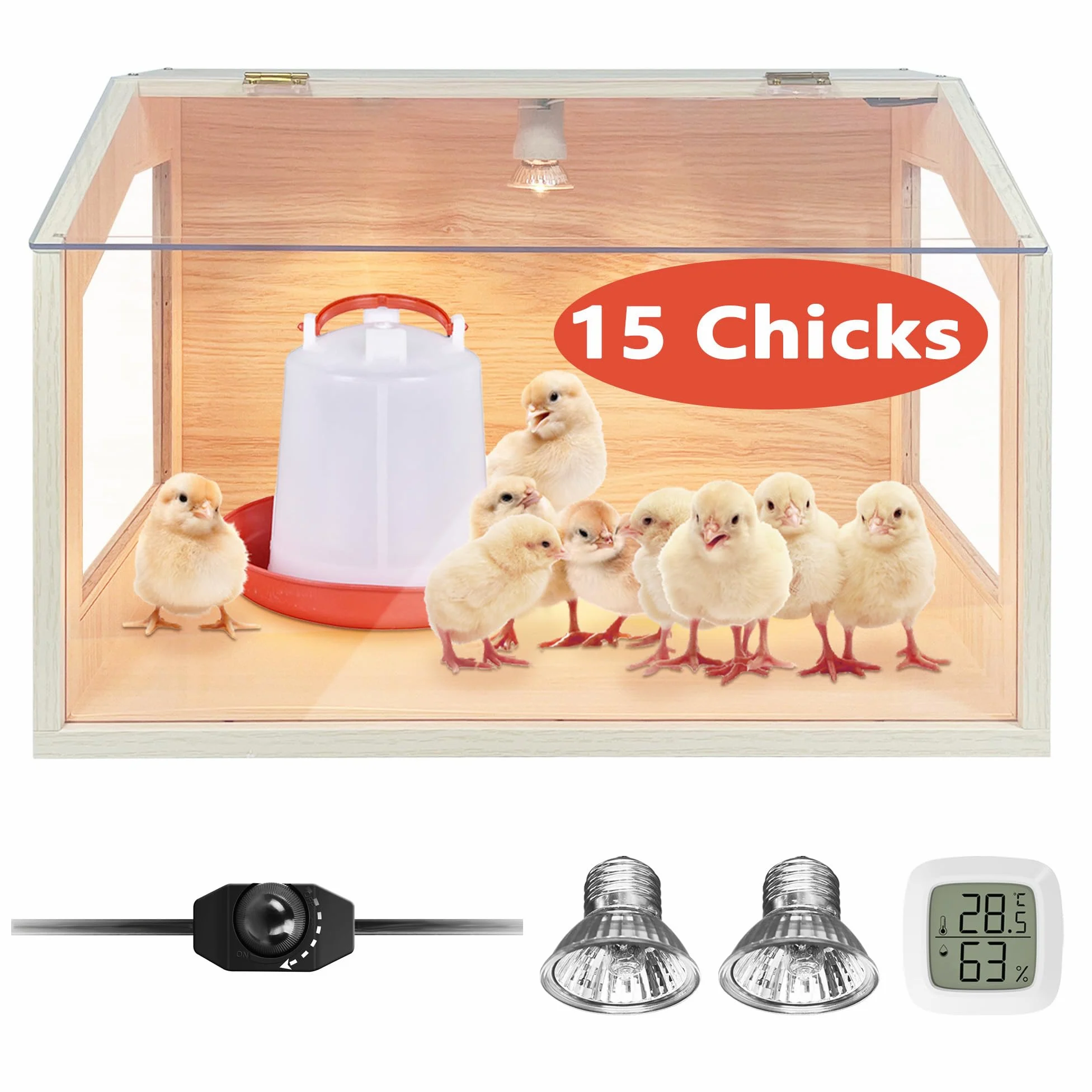 Caja de cría Inteligente para 20 Pollitos con 2 lámparas de Calor, Caja de incubadora para Animales pequeños, Pollitos, Patos, codornices, hámsteres, lagartos, 16 x 12 x 12 Pulgadas
