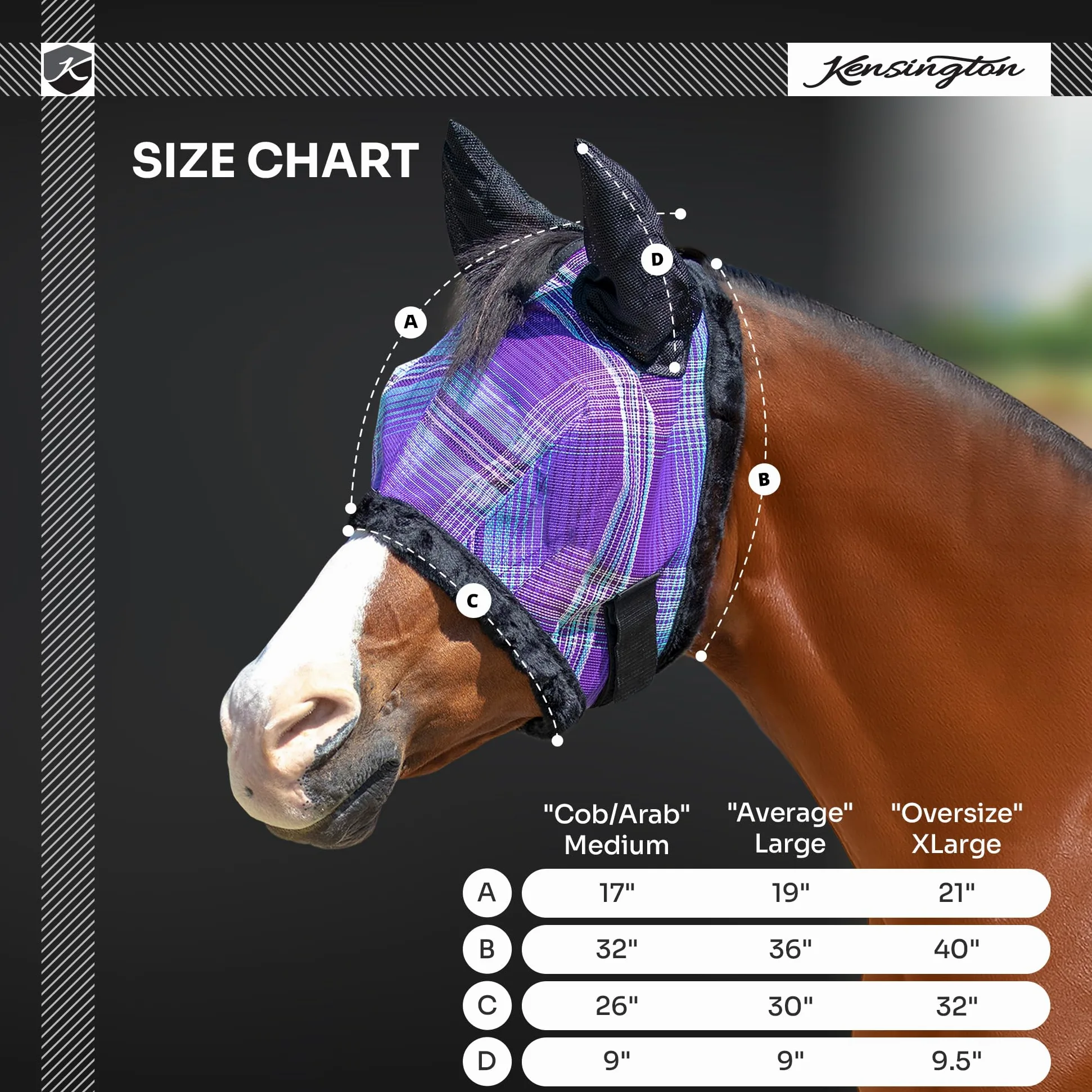 Kensington Fly Mask with Fleece Trim and Ears with Forelock Hole