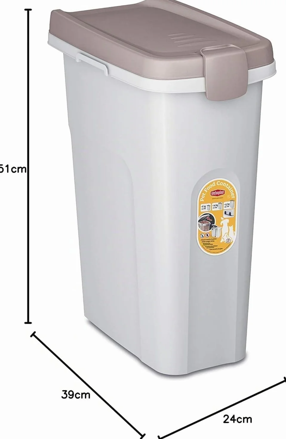 Stefanplast Petfood - Contenedor para Perros (25 L), Color marrón y Blanco