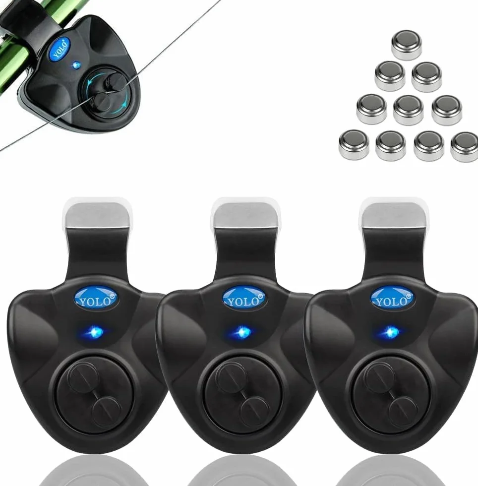 Shackcom 3 Sensible Alarma Pesca Picada Mordedura Pescado Bite Indicator para Caña de Pescar Universal Electrónico LED Vibración