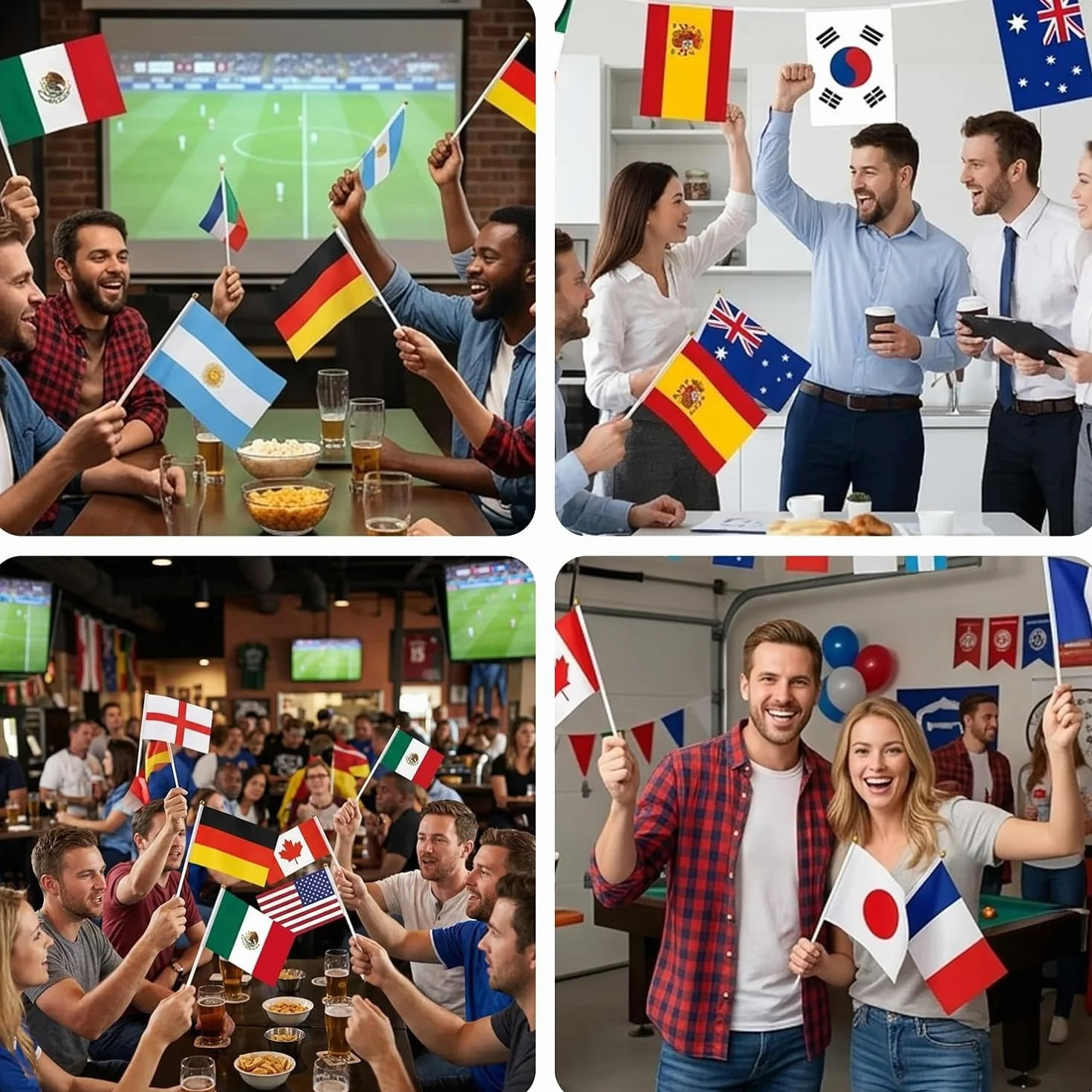 Bandera de Mano 14x21cm Copa del Mundo 2026 Fútbol 48 Países con Palo 30cm