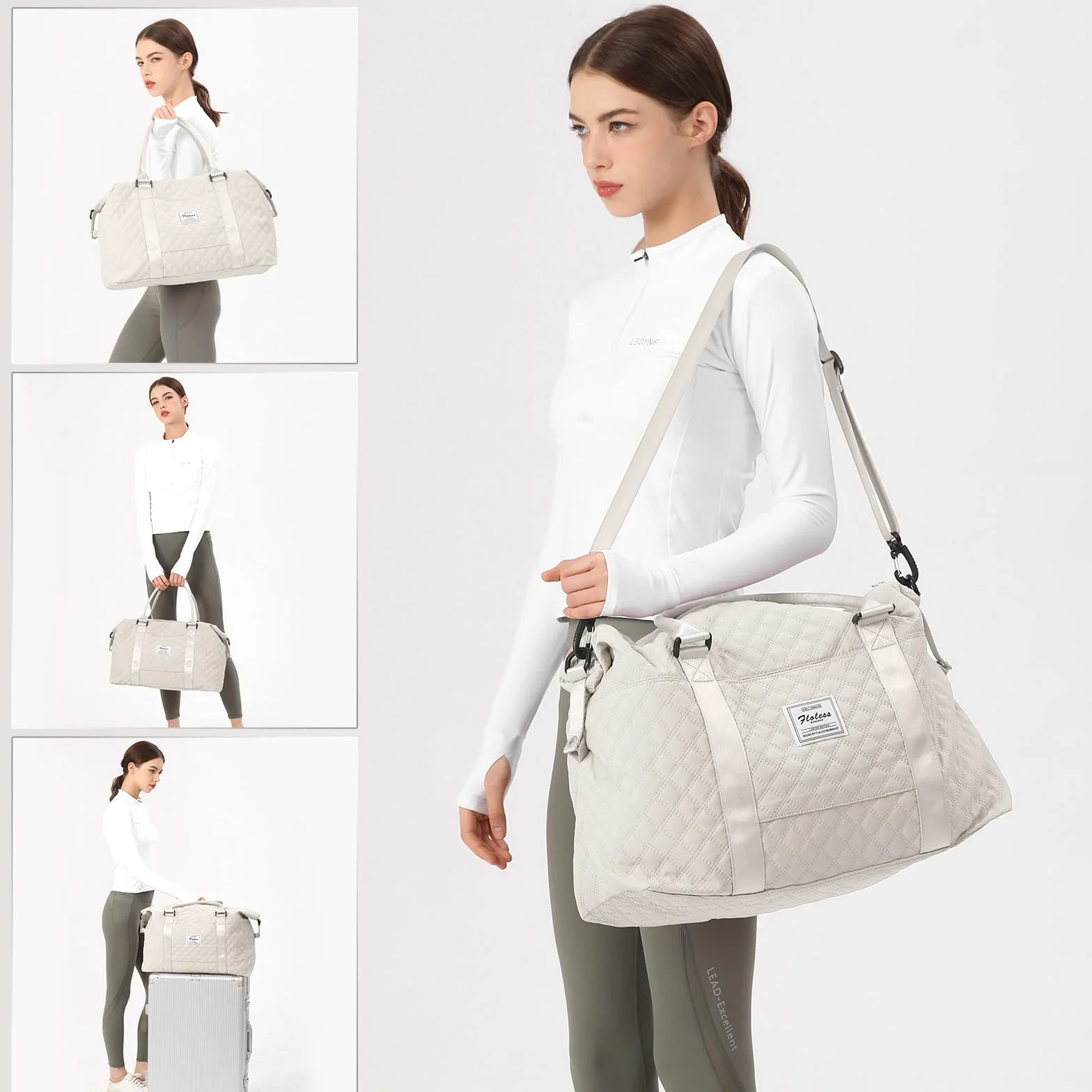 Bolsa de Viaje Deportiva para Mujer y Hombre, Tote y Bolsa de Mano, Beige