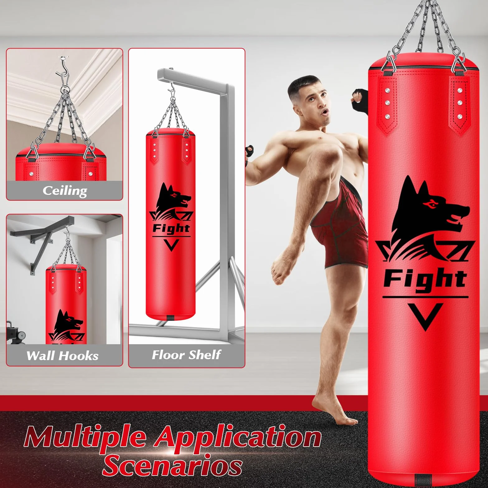Saco de Boxeo Colgante sin Rellenar para Adultos con Guantes, Bolsa Pesada de Cuero Microfibra para Entrenamiento Kickboxing MMA