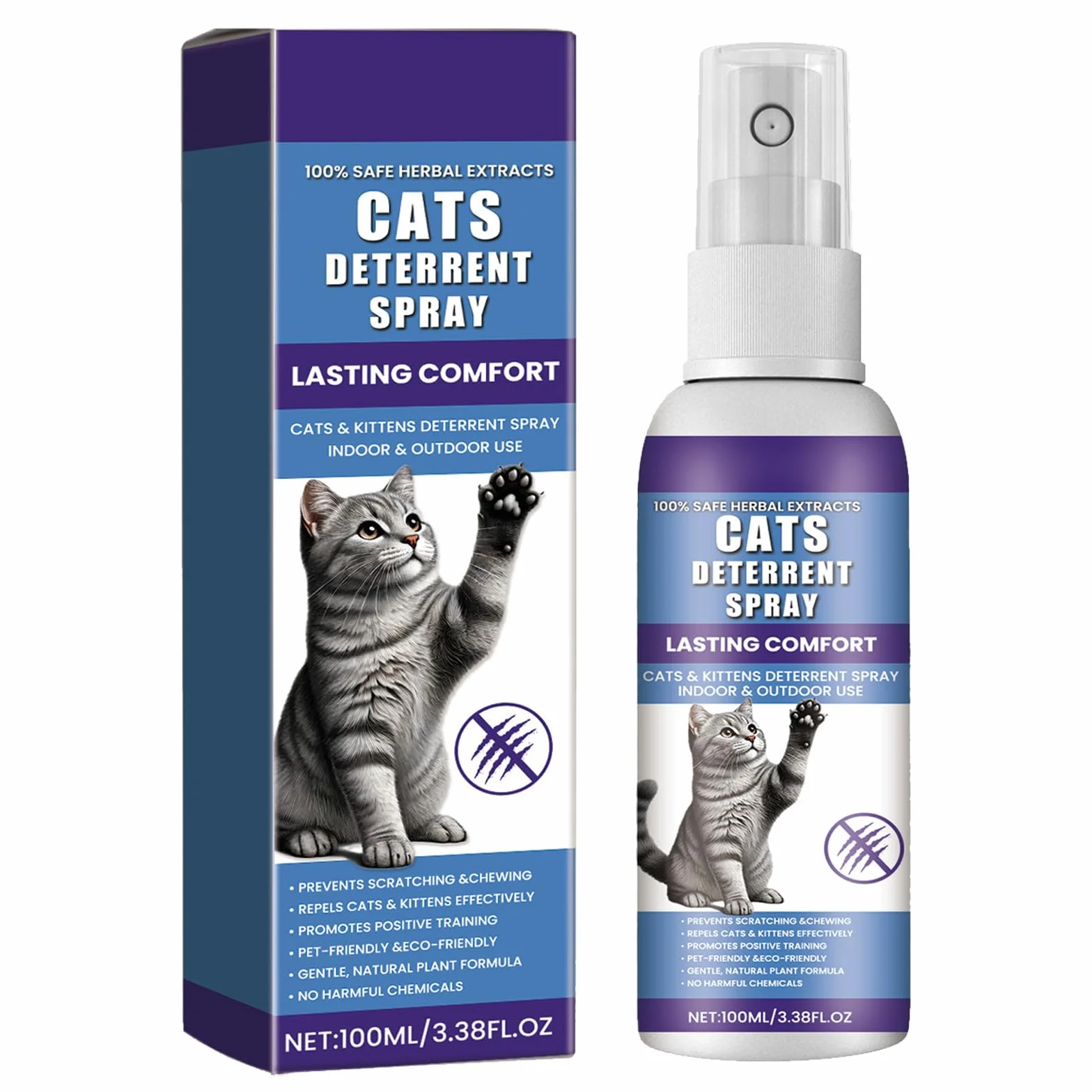 Spray Anti Arañazos para Gatos Sofá，Espray Antiarañazos，Ideal para Uso Indoor y Outdoor con Cat y Gatitos,100ml，Spray Ahuyentador para Gatos para Proteger Sofá y Muebles