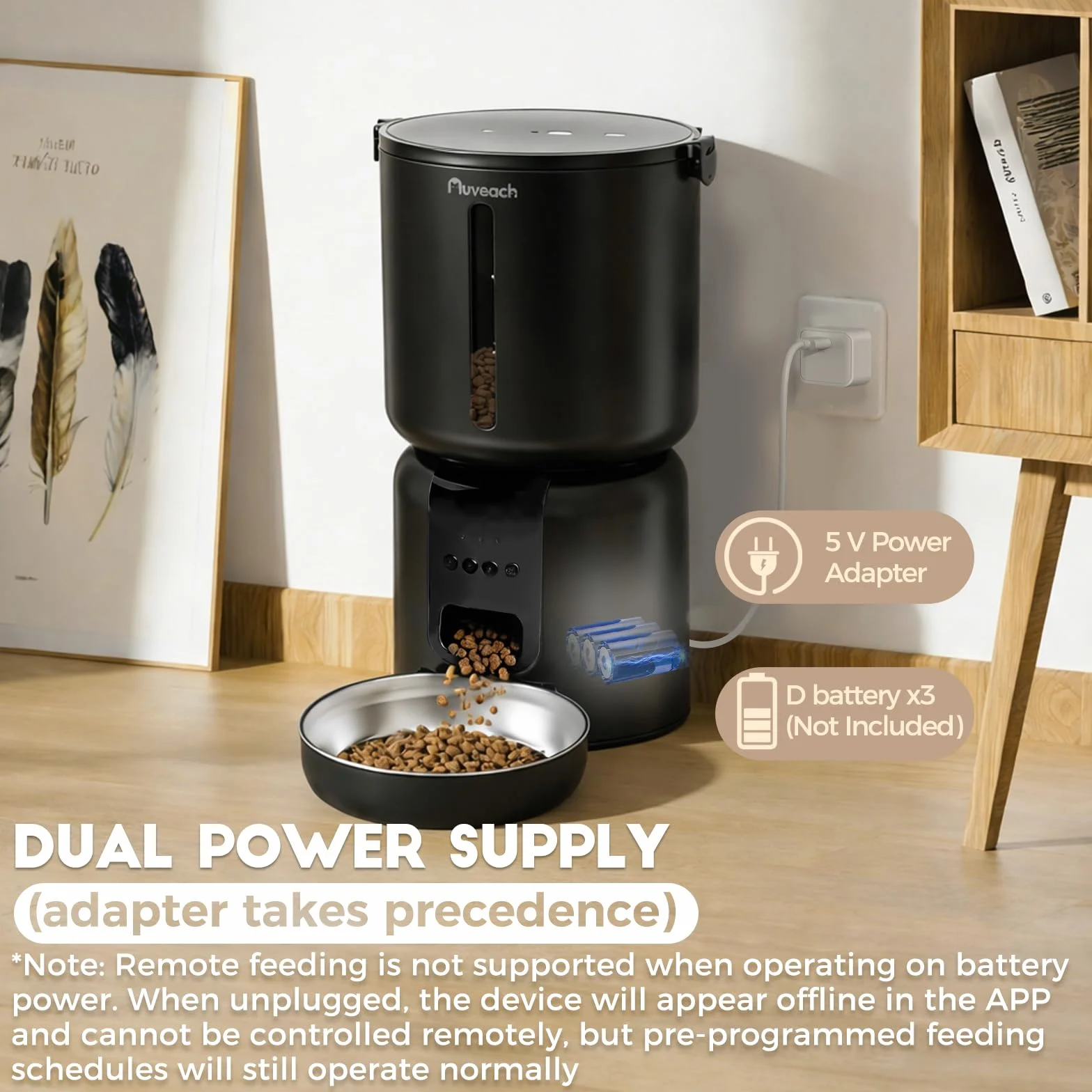 Comedero Gato Automatico y Fuente para Gatos Set - 4L WiFi 2.4G Dispensador de Comida para Gatos Perros con Temporizador Programable, 1-10 Comidas al Día, Cuenco de Acero Inoxidable (Negro)