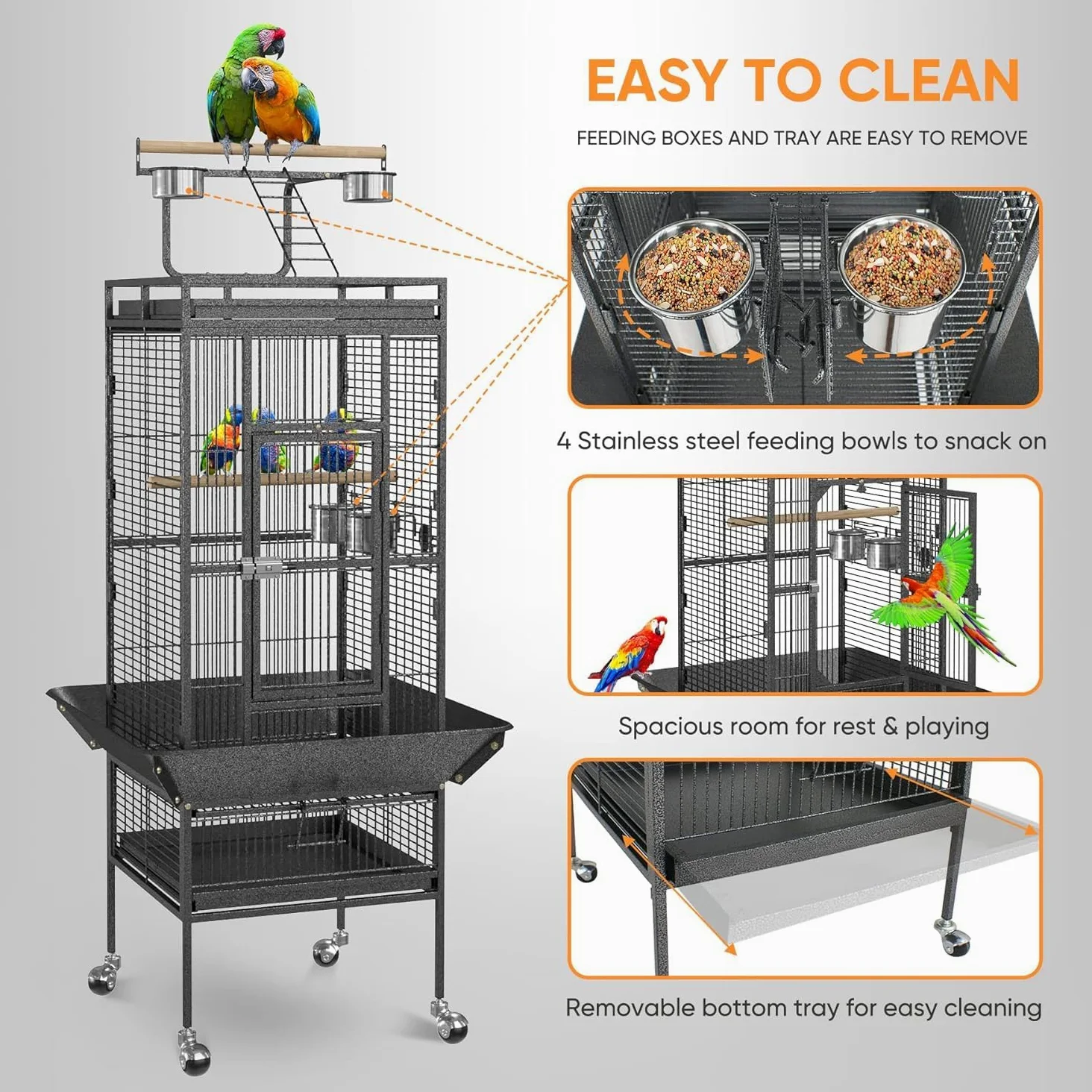 Jaula para Pájaros, Transportín Versátil para El Hogar Y Los Viajes, Fácil De Guardar, Ideal para Cacatúas, Loros, Periquitos, Cotorras, Cotorras, Palomas Y Otras Aves Black