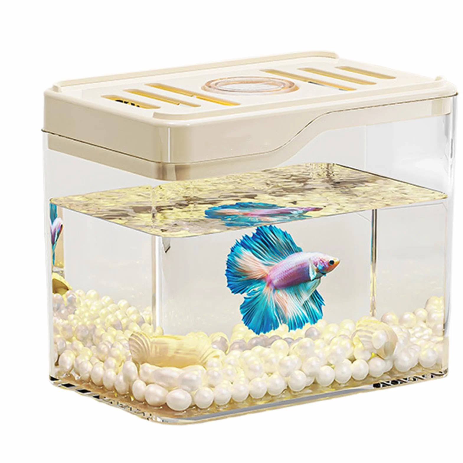 pecera pequeña, pecera Resistente, Acuario Compacto con diseño Ligero y Pantalla de luz LED Colorida para el hogar, oficinas o decoración de Regalos, 4.72 x 3.15 x 3.94 Pulgadas