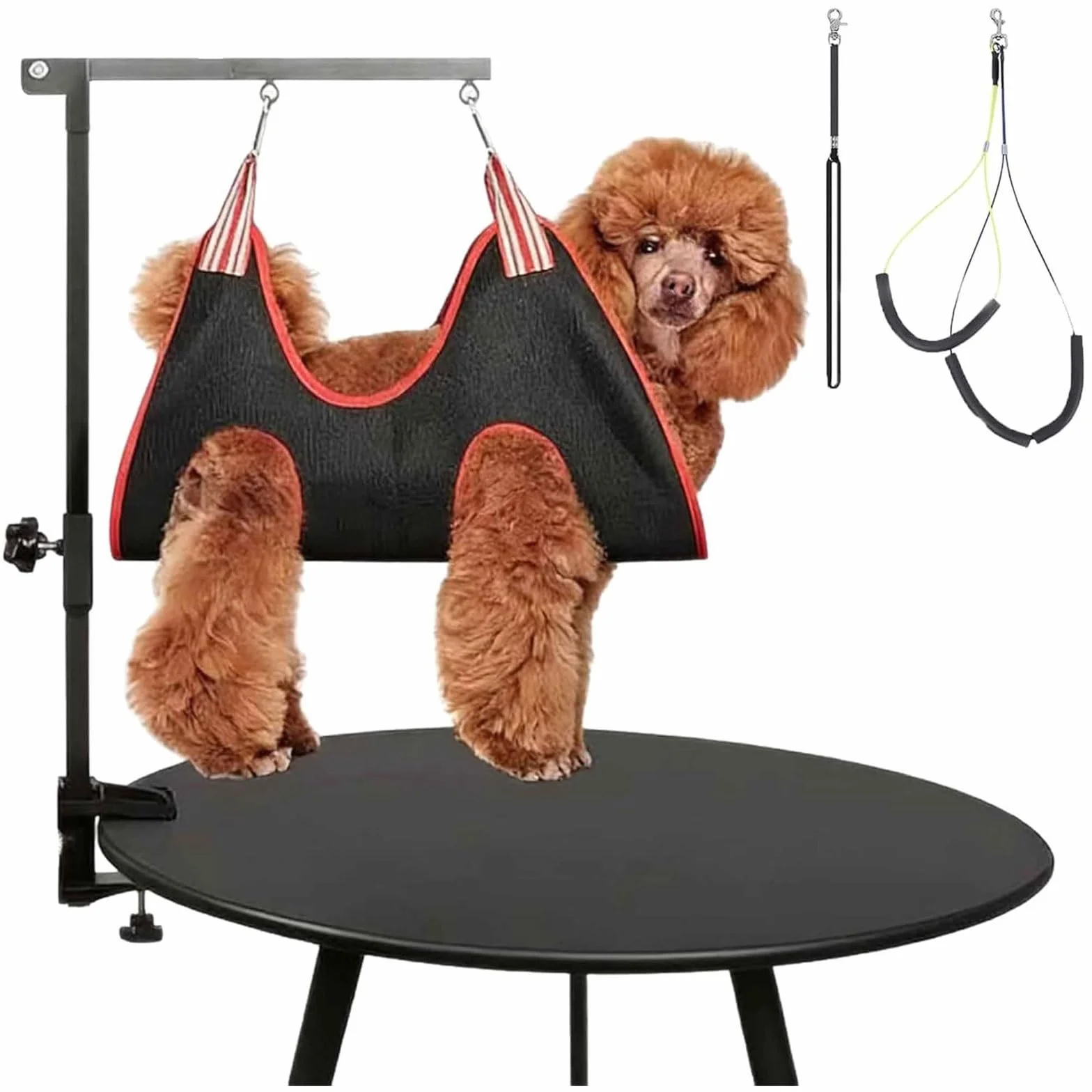 Genérico Brazo De Mesa De Aseo for Perros Ajustable, Brazo De Aseo for Perros con Abrazadera con Dos Soportes for Ancas Sin Sentarse Y Arnés De Hamaca, Suministros De Aseo for Mascotas Plegables