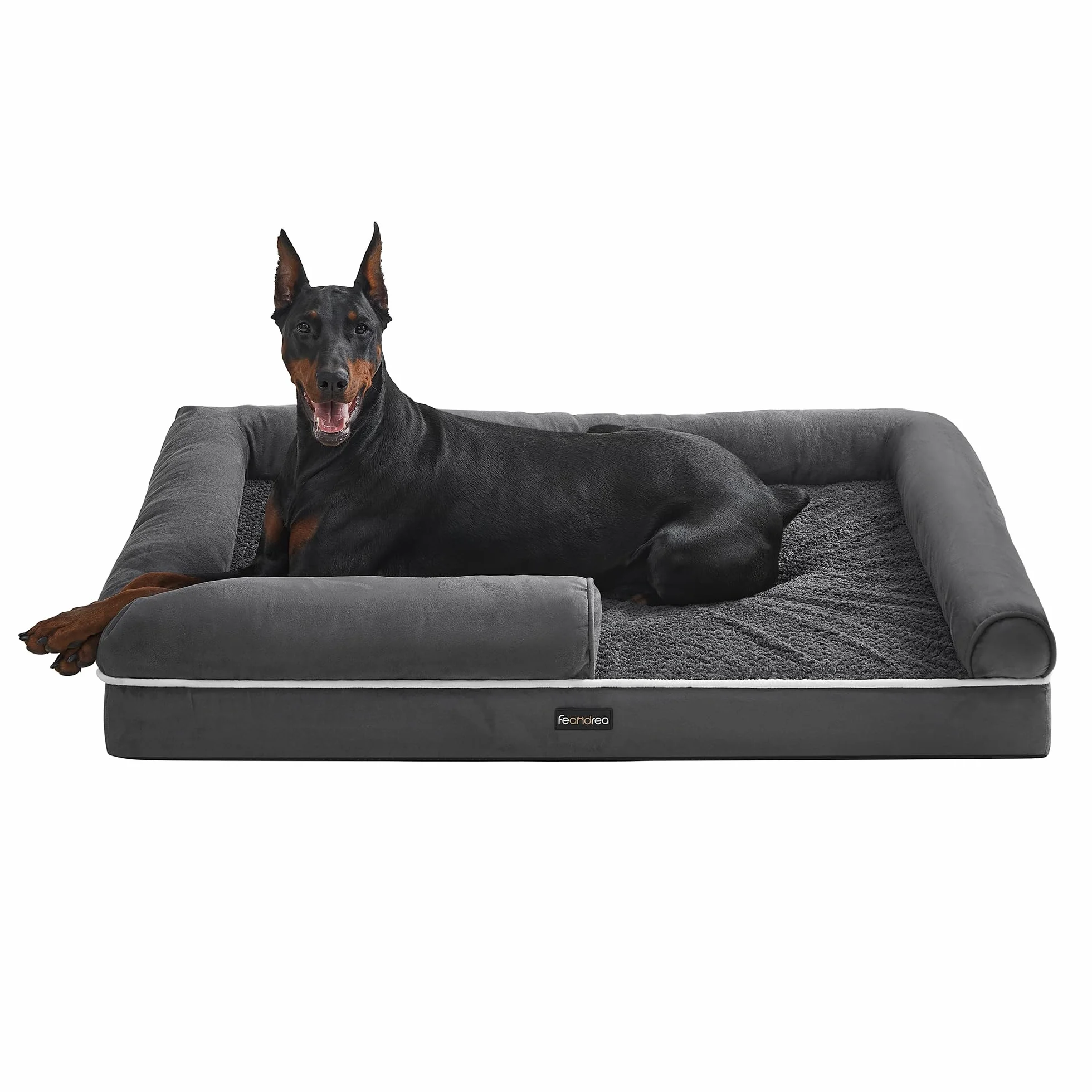 Feandrea Cama Ortopédica para Perros, Sofá, Cama para Mascotas, Acolchado Suave, Bordes Elevados, Funda Extraíble y Lavable, 122 x 85 x 20 cm, Antideslizante, Gris Osucro PGW078G01