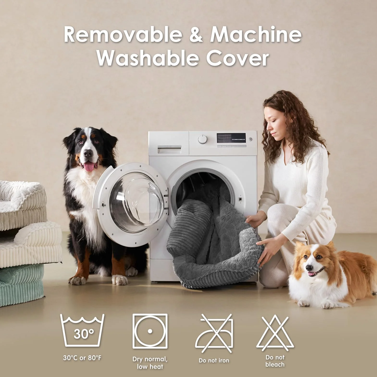 EHEYCIGA Cama Perro Ortopédica Grande 106x76 cm, Sofá Cama con Respaldo Alto, Colchón Perro Viscoelastica Impermeable, Funda Lavable, Gris