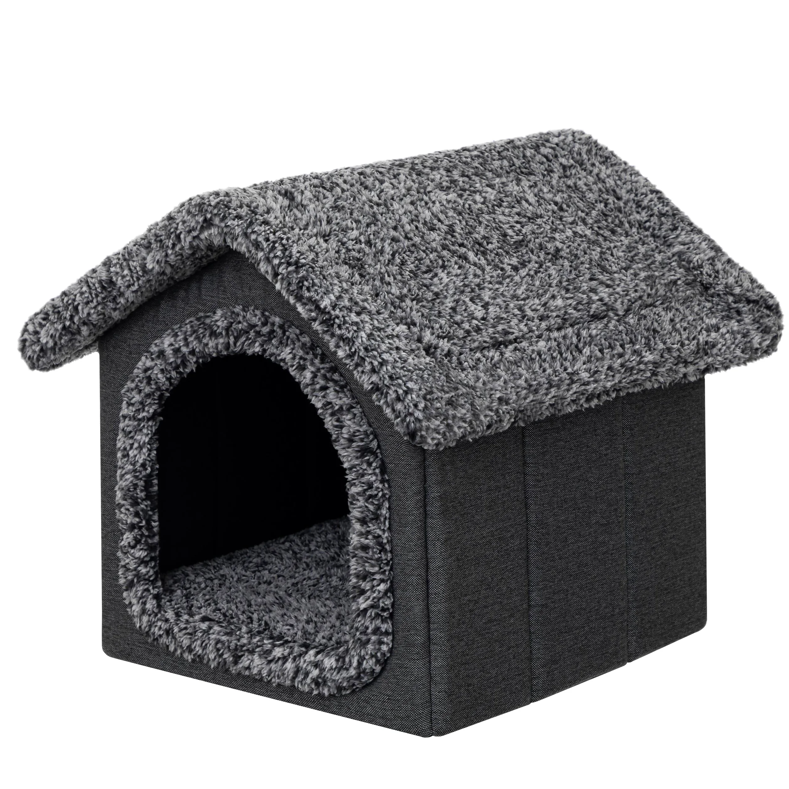 Caseta para mascotas, casa para perros, caseta para gatos, casa para perros, cojín para gatos, casa mullida, negro, 32 x 38 x 32 cm