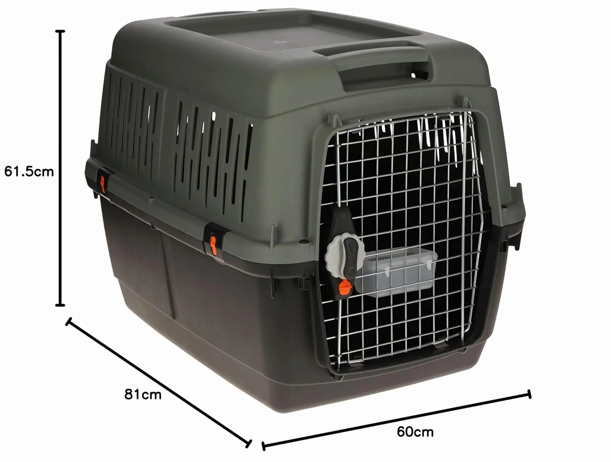 Kerbl Pet Caja de Transporte Eco, para, Perros, Antracita/Gris Verdoso, 81x60x61,5 cm, plástico, 15-40 kg, Apta para Viajes en avión, con Puerta metálica