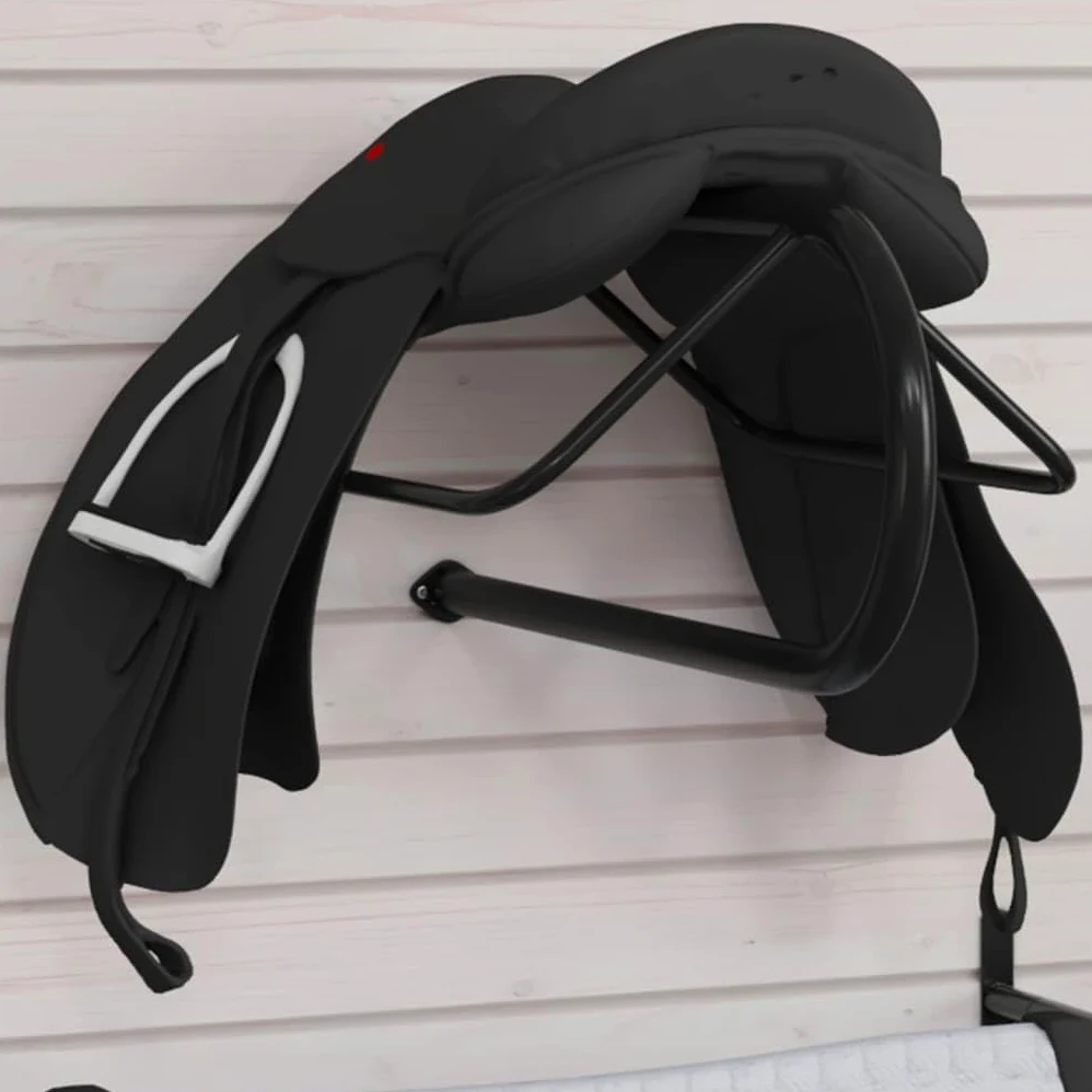 Soporte de silla de montura de pared hierro negro,Actividades al aire libre,Equitación,Accesorios para riendas de caballos,Accesorios para sillas de montar,Soportes para sillas de montar-172428