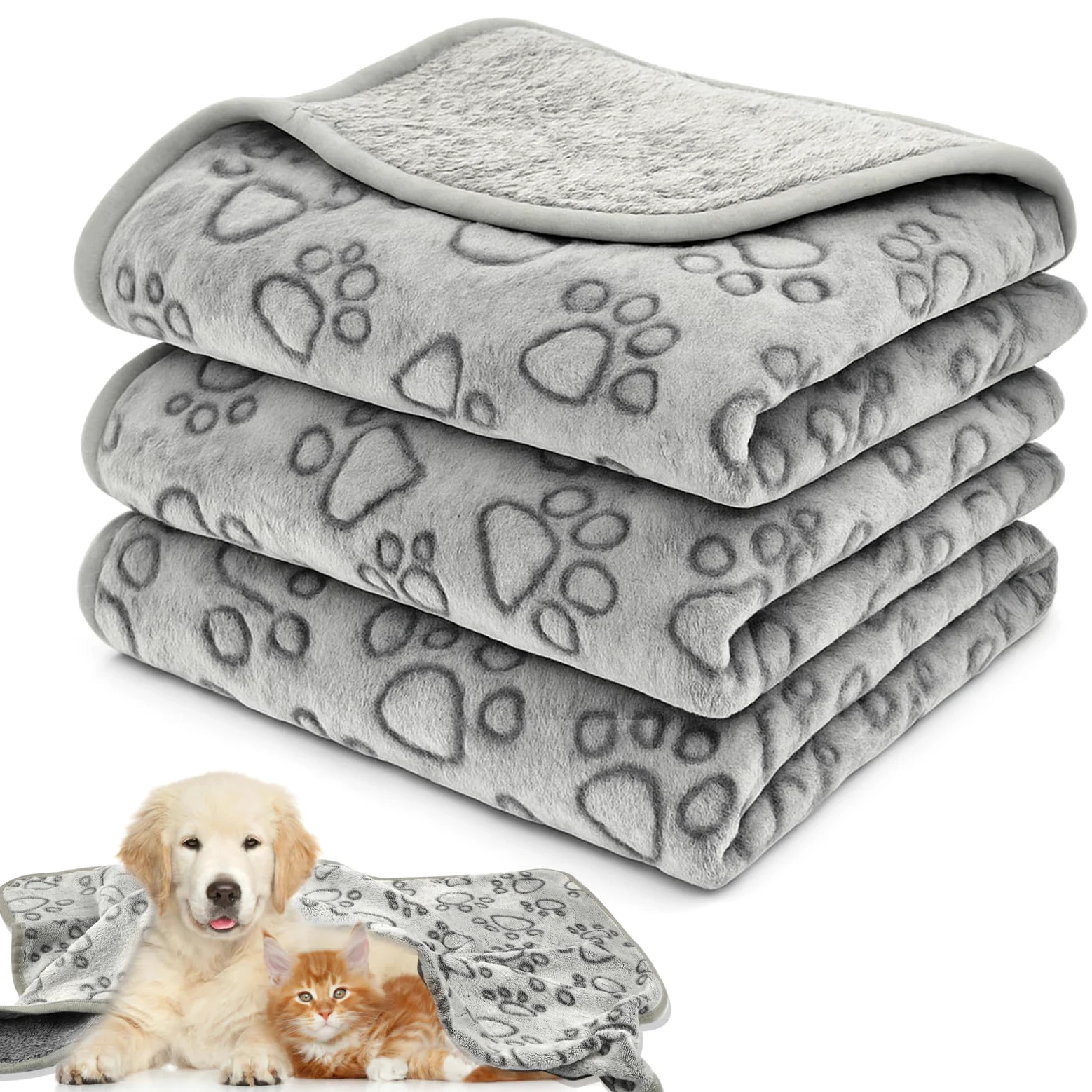 Neerow 3 mantas para perros, 76 x 52 cm, manta mullida para gatos, manta suave de forro polar para perros, manta lavable para mascotas, color gris, para perros pequeños y medianos