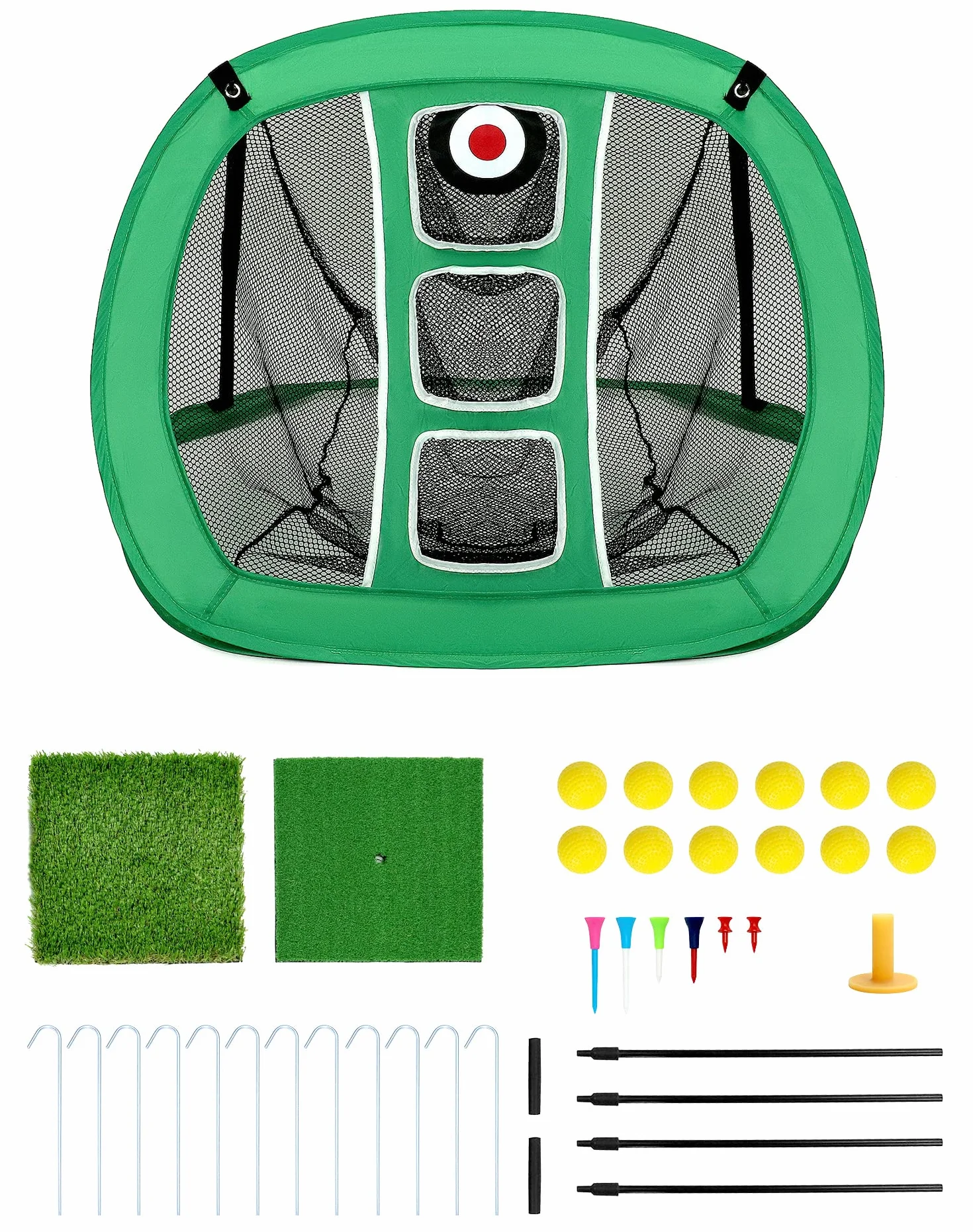 QWORK Red de práctica de golf desplegable con alfombrillas y pelotas de entrenamiento
