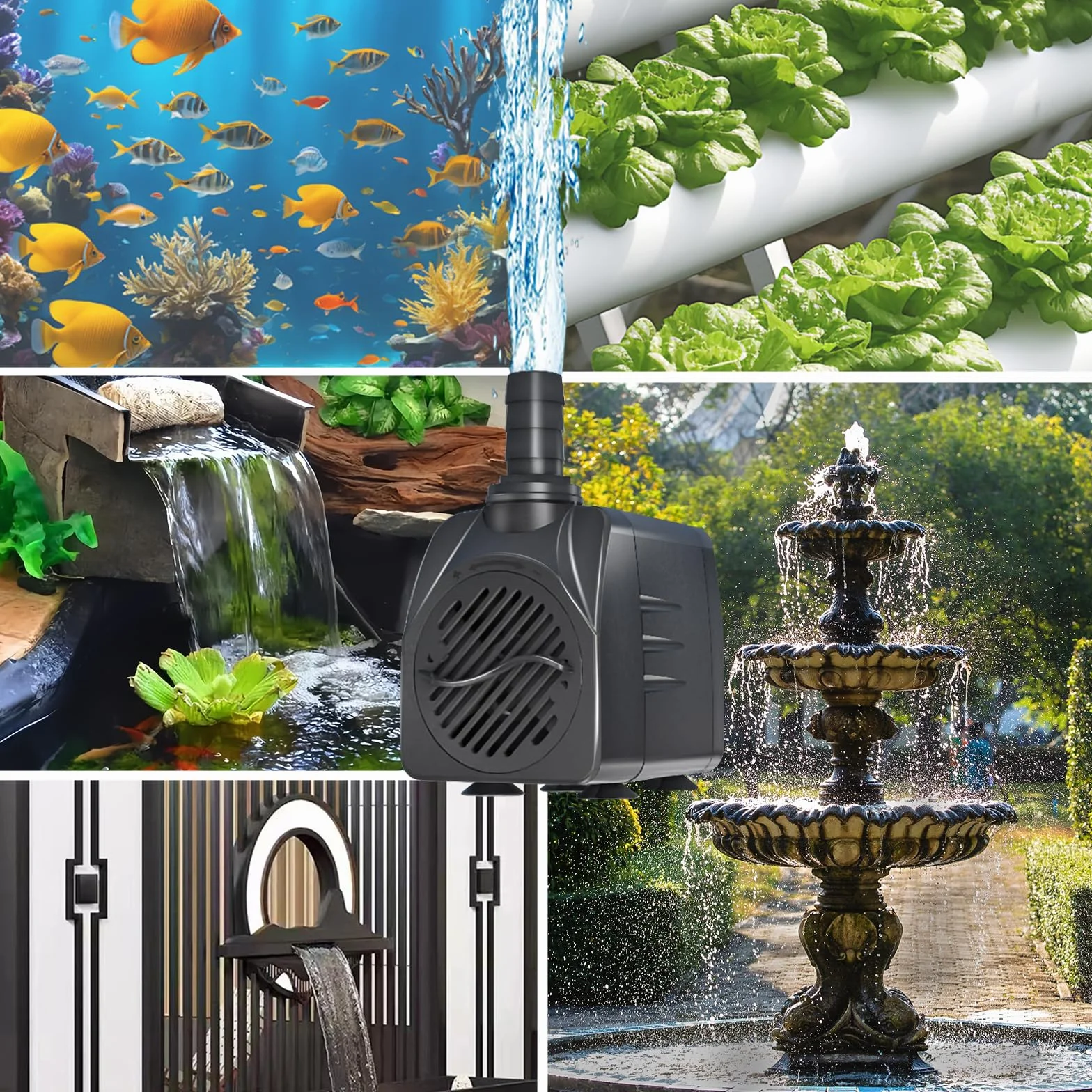 Bomba de Agua Sumergible 10W 600L/H, con Protección contra Sobrecalentamiento, Funcionamiento Ultrasilencioso. Para Estanques, Acuarios y Sistemas Hidropónicos. Incluye Cable de 1.5m Caudal Ajustable.