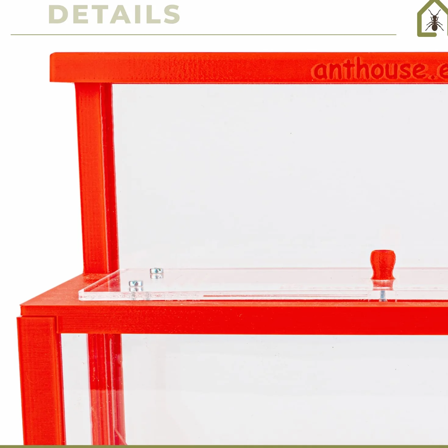Anthouse.es - Hormiguero Natural de Arena - Kit Hormiguero 3D Forma de L (Sándwich + Caja de Forrajeo) - Granja de Hormigas con Colonia de Hormigas Incluida - 25x20x1 cm y 10x24x10 cm - Rojo