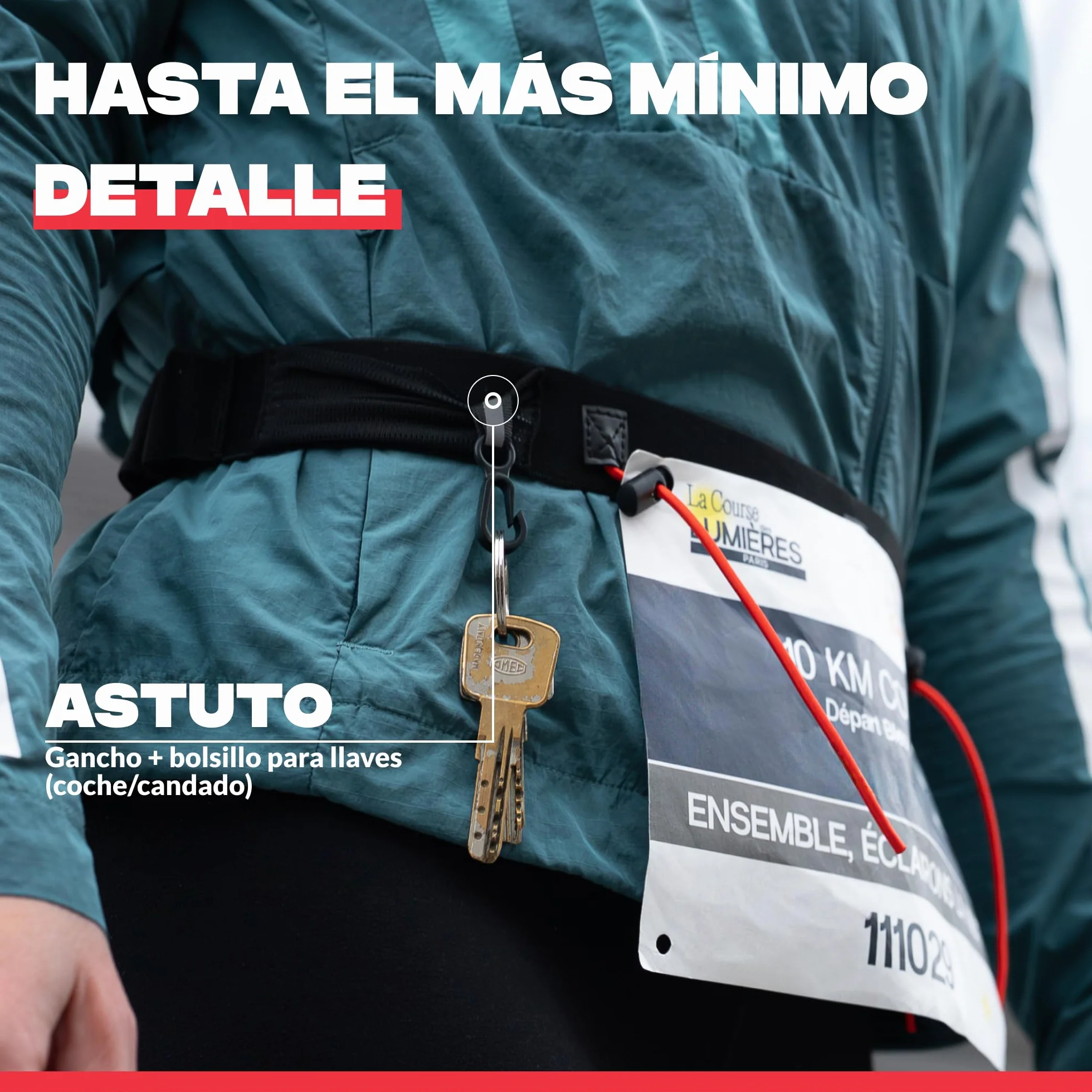 Shapeheart Cinturon Portador Dorsal Running 3 Cordones Ajustables 6 Portadores Geles Gancho Llaves Integrado