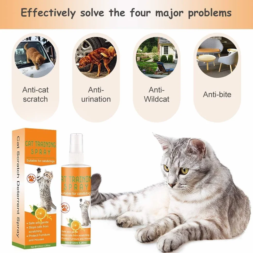 Spray Antiarañazos para Gatos, 120 ml, Uso Interior y Exterior, Protección para Muebles, Sofá, Alfombras, Cortinas y Plantas
