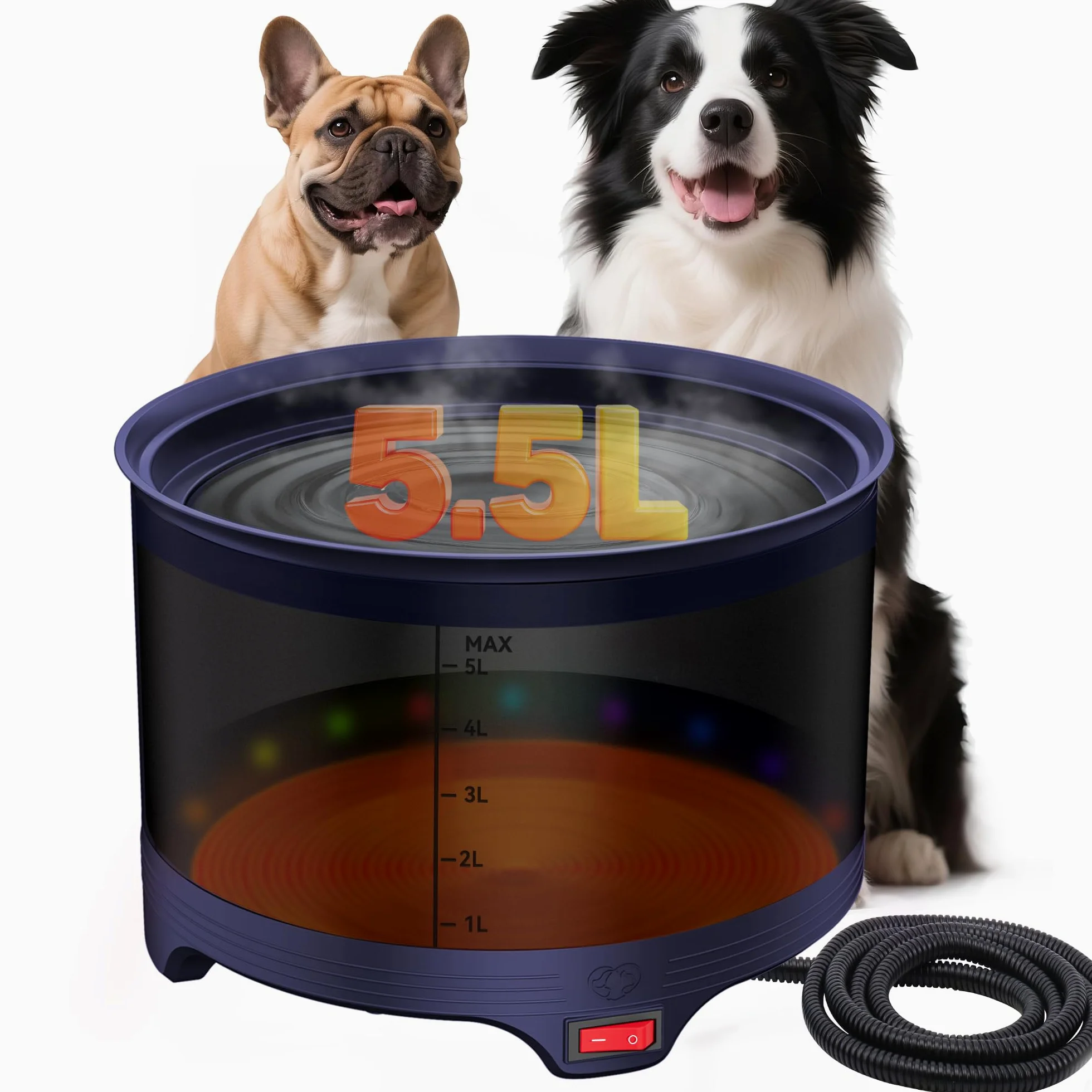 Cuenco de agua calentado para mascotas de 5,5 L, plato de agua calentado para perros, gatos, pájaros, pollos, reptiles y animales pequeños