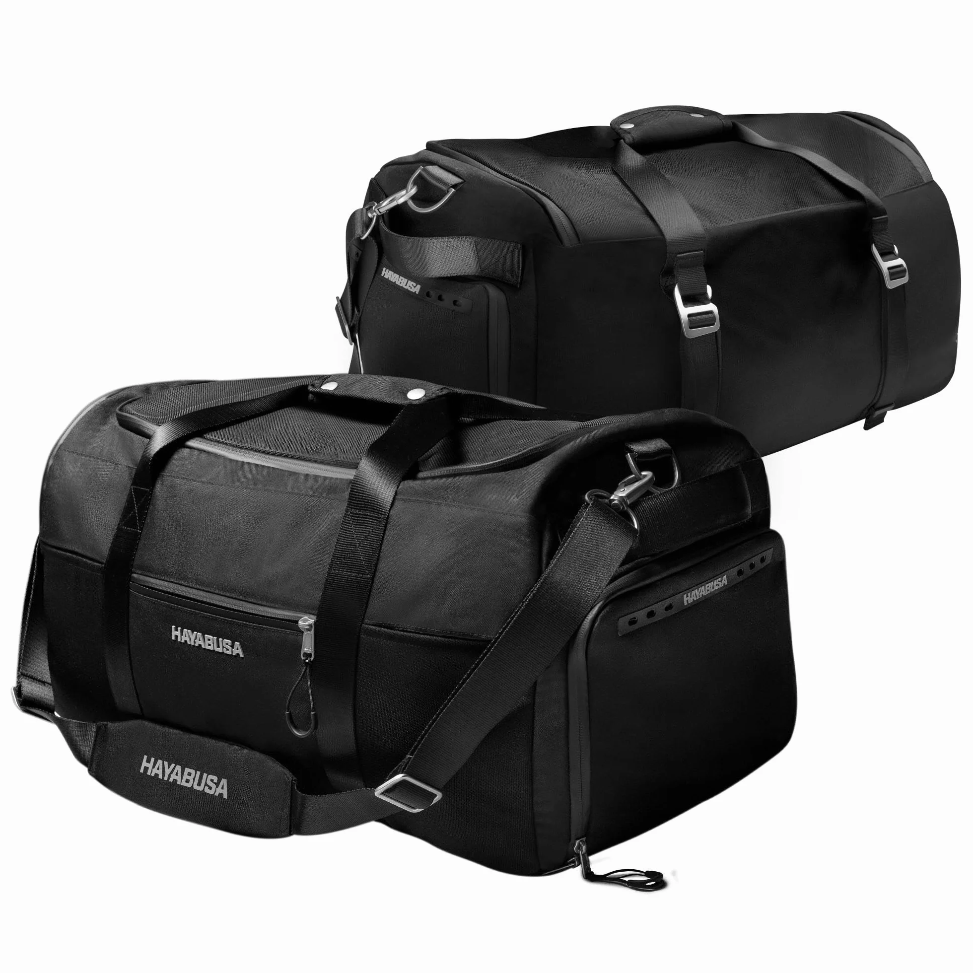 Hayabusa Airstream Bolsa de gimnasio negra 50 l 7 bolsillos con cremallera para viajes boxeo MMA BJJ kickboxing