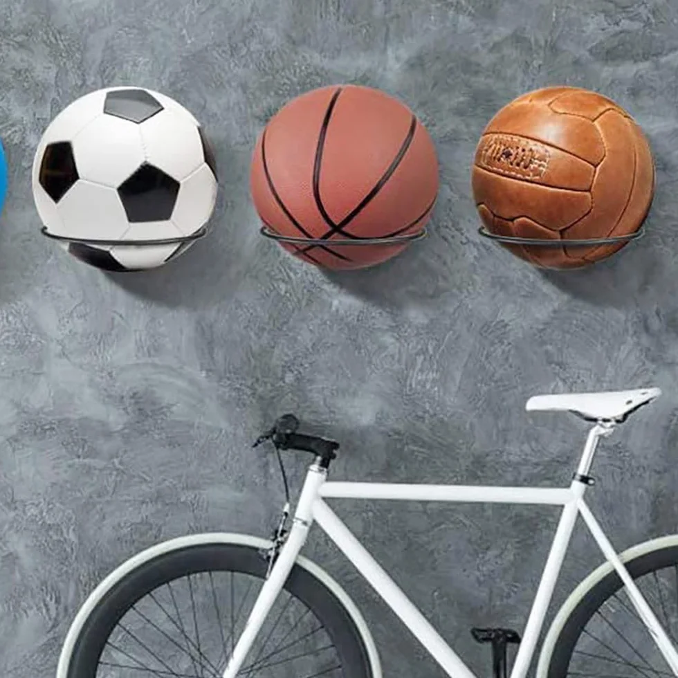 Soporte de Pared para Balones Universal Metal con Tornillos Almacenamiento para Rugby Voleibol Pantalla Negro