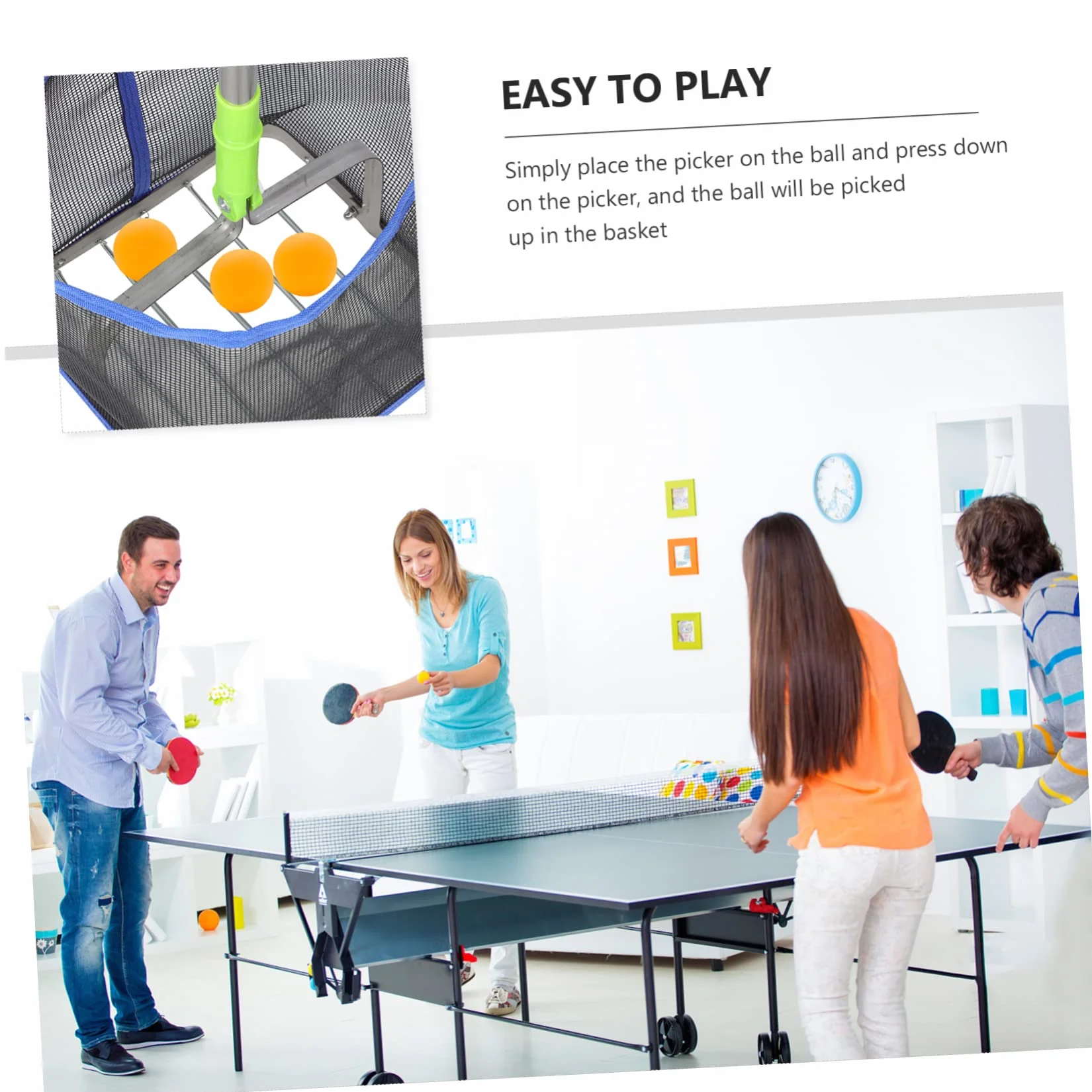 Recogedor de balones de tenis de mesa portátil mango telescópico ajustable azul