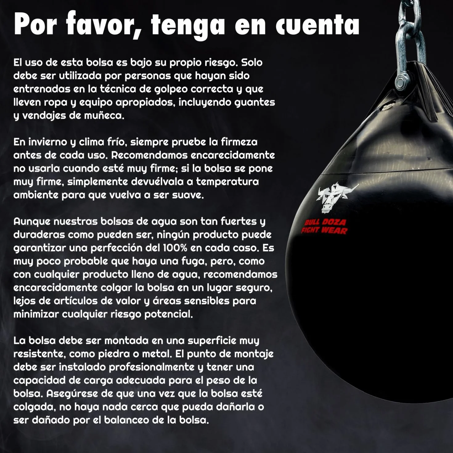 Bull Doza Fight Wear Saco de Boxeo de Agua Resistente Impermeable