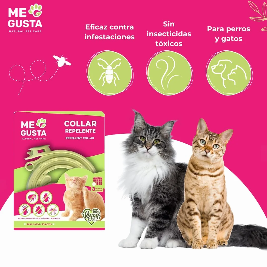 ME GUSTA Collar Repelente para Gatos con Geraniol | Repele Todo Tipo de Insectos | Fragancia Cítrica | 30 cm