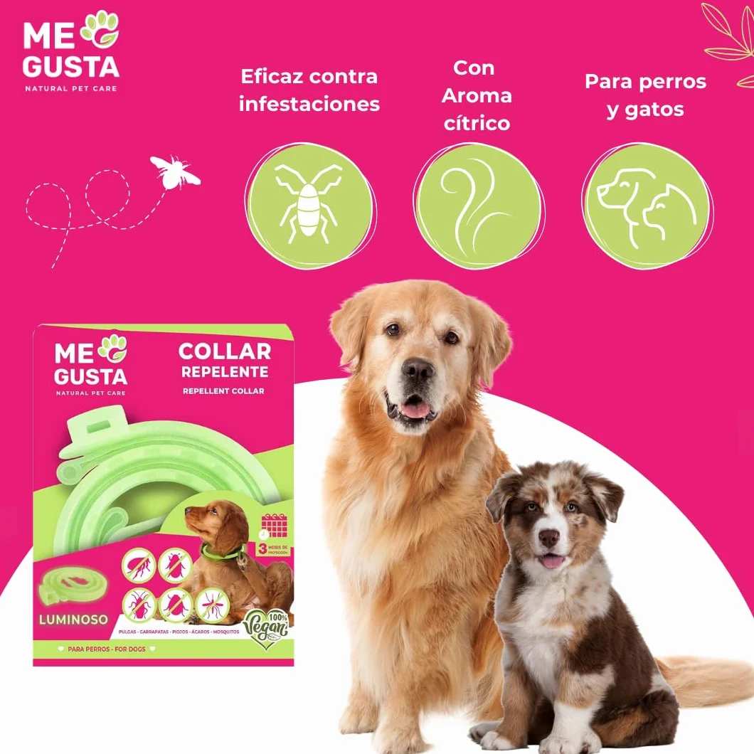 ME Gusta Collar Luminiscente Repelente para Gatos con Geraniol | Repele Todo Tipo de Insectos | Fragancia Cítrica | 30 cm