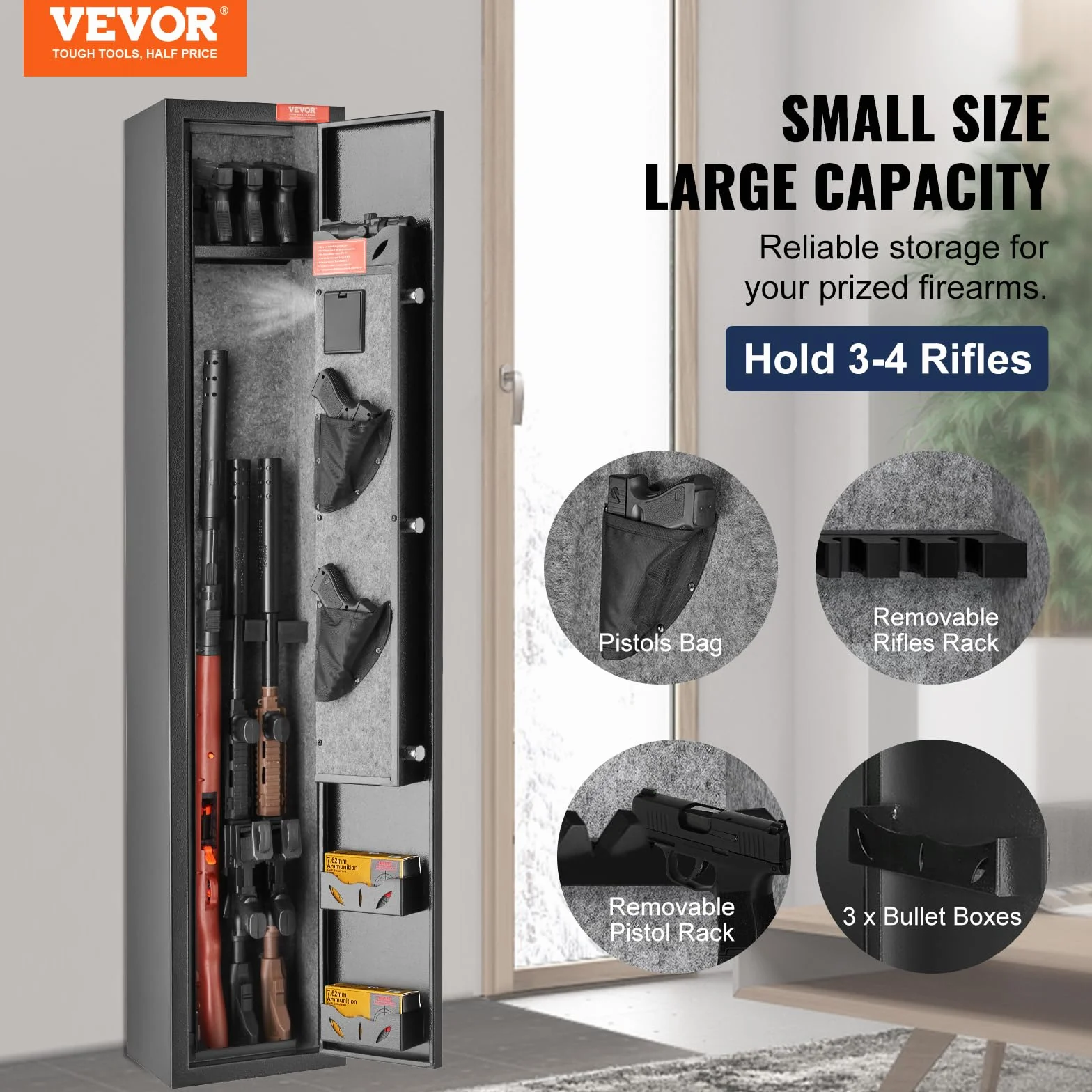VEVOR Caja Fuerte para 2 Rifles con Cerradura y Teclado Digital, Caja Fuerte de Armas de Acceso Rápido con Estante Extraíble
