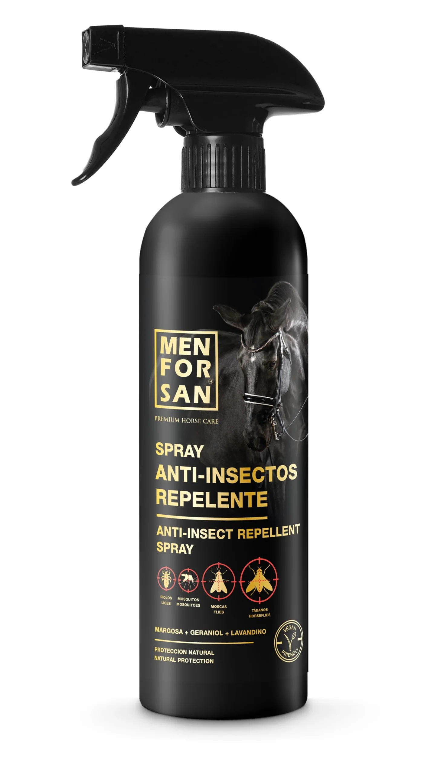 MENFORSAN Spray repelente de insectos para caballos, 500ml | con Margosa, geraniol y lavandino | Bio, 100% Natural