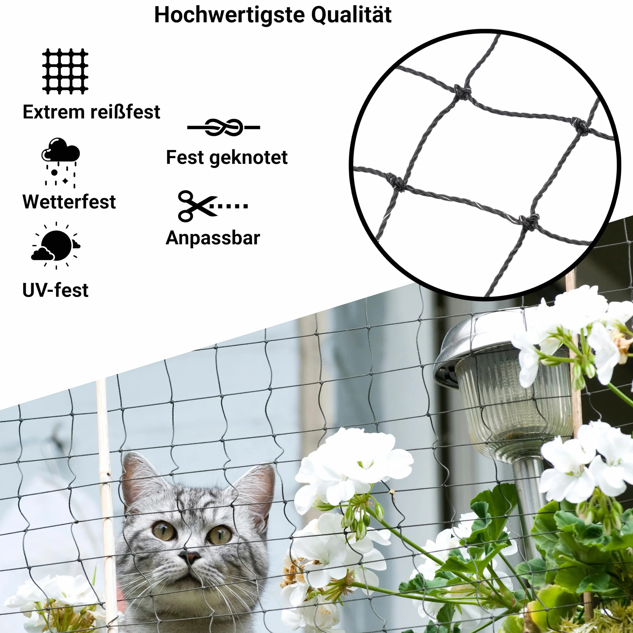 Red para gatos para balcón, alambre reforzado, 12 x 3 m, incluye material de fijación, red de protección para gatos, red de seguridad, red de balcón, red para gatos, sin agujeros