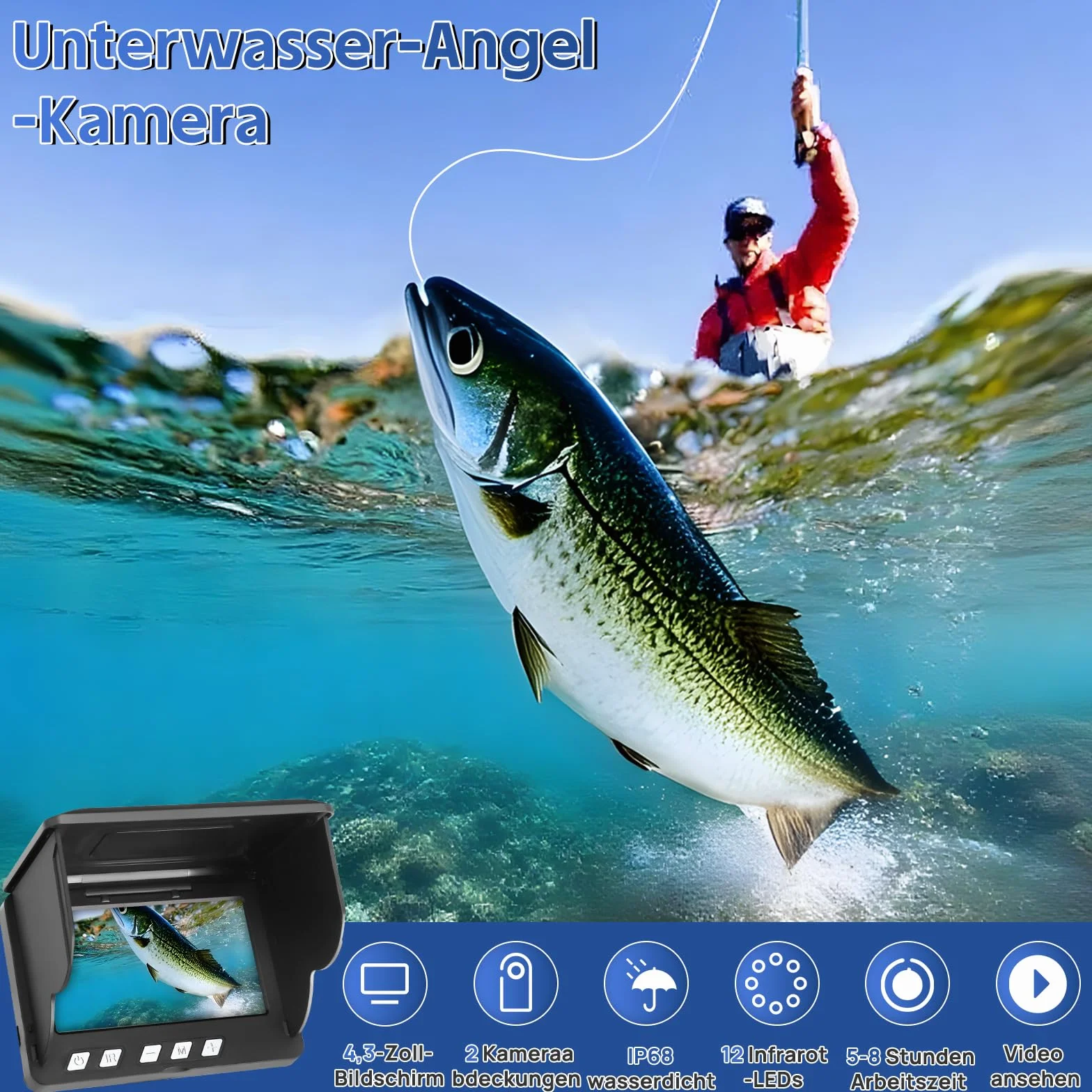 Cámara subacuática de pesca Fishfinder 220° visión nocturna infrarrojos HD 30m cable para pescadores