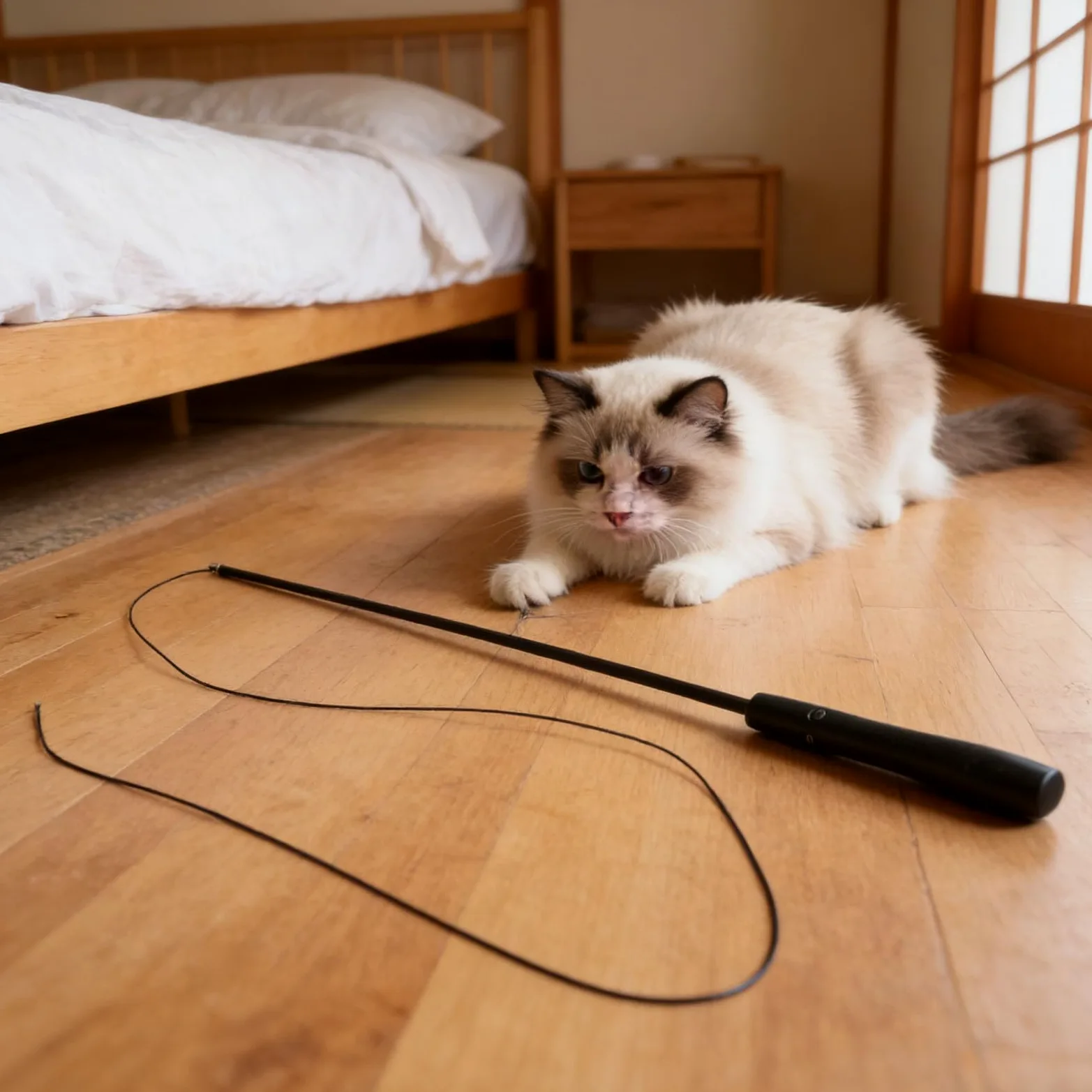 HEEPDD Juguete LED para Caña de Pescar para Gatos, Luz Interactiva 2 en 1 y Juguete Retráctil para Gatos, Caña de Pescar Recargable por USB, Varita para Duradera y Flexible,