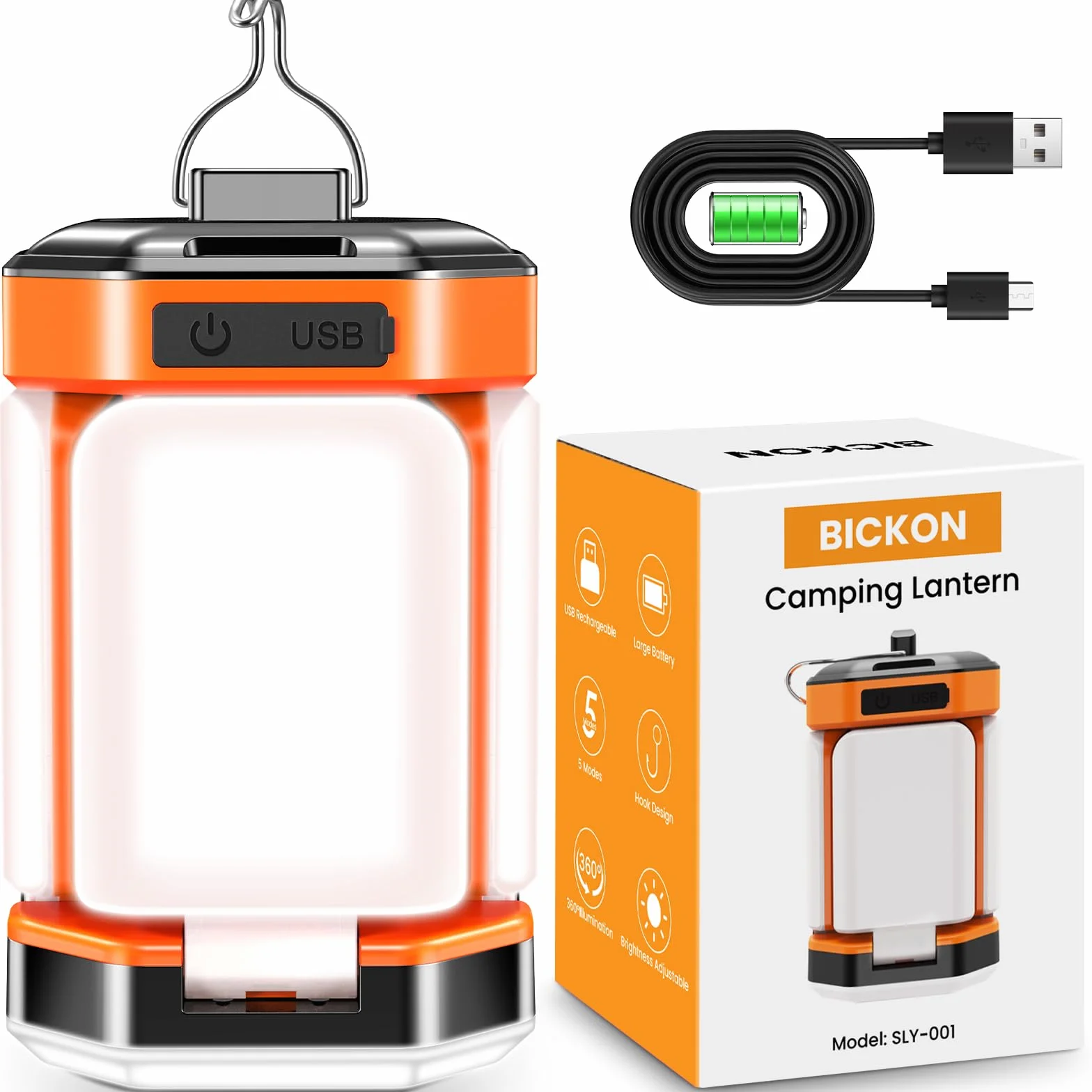 Linterna Camping LED Recargable 60 LED 25H 5 Modos Regulable 15%-100% Lámpara Camping