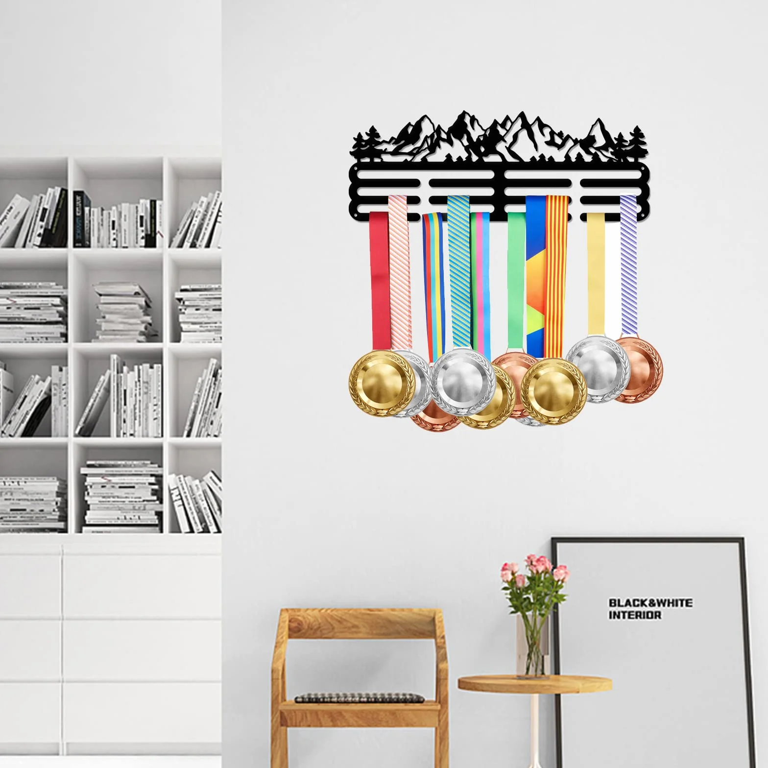 SUPERDANT Colgador de Medallas de Bosque de Montaña Soporte Deportivo Montado en la Pared para 60+ Medallas