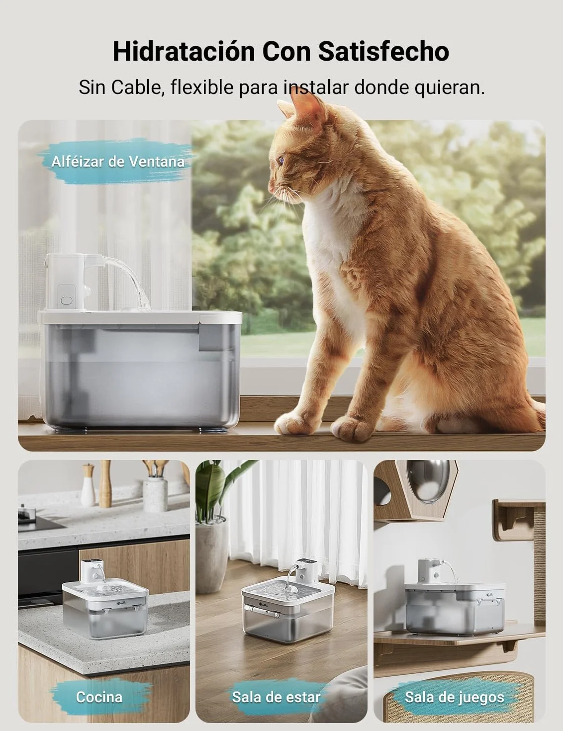 DownyPaws Fuente para Gatos Sin Cable, 2.5L Bebedero Gato con Sensor de Movimiento, Fuente Agua Gato Inalámbrica, Batería Recargable 4000mAh, Bomba de Agua Silenciosa, Blanco