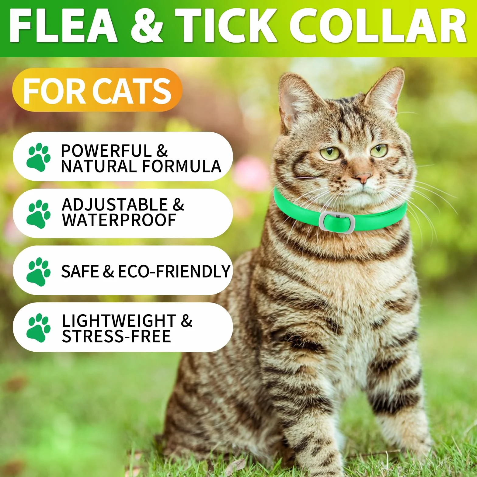 Collar De Gato, Collar De Gato De 4 Piezas, Control Seguro Y Eficaz De Pulgas Y Garrapatas, Diseño Impermeable Y Extraíble para Proteger A Todos Los Gatos Durante 24 Meses