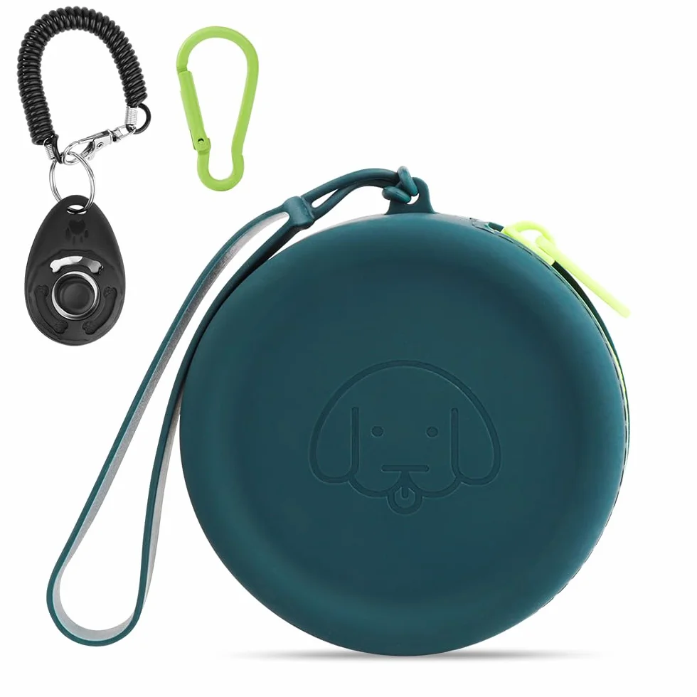 Bolsa de Silicona para golosinas para Perros,con clicker para Perros,Caminar para Mascotas para Perros y Gatos,tamaño de Bolsillo,fácil de Limpiar,diseño de Cremallera(Verde Oscuro)