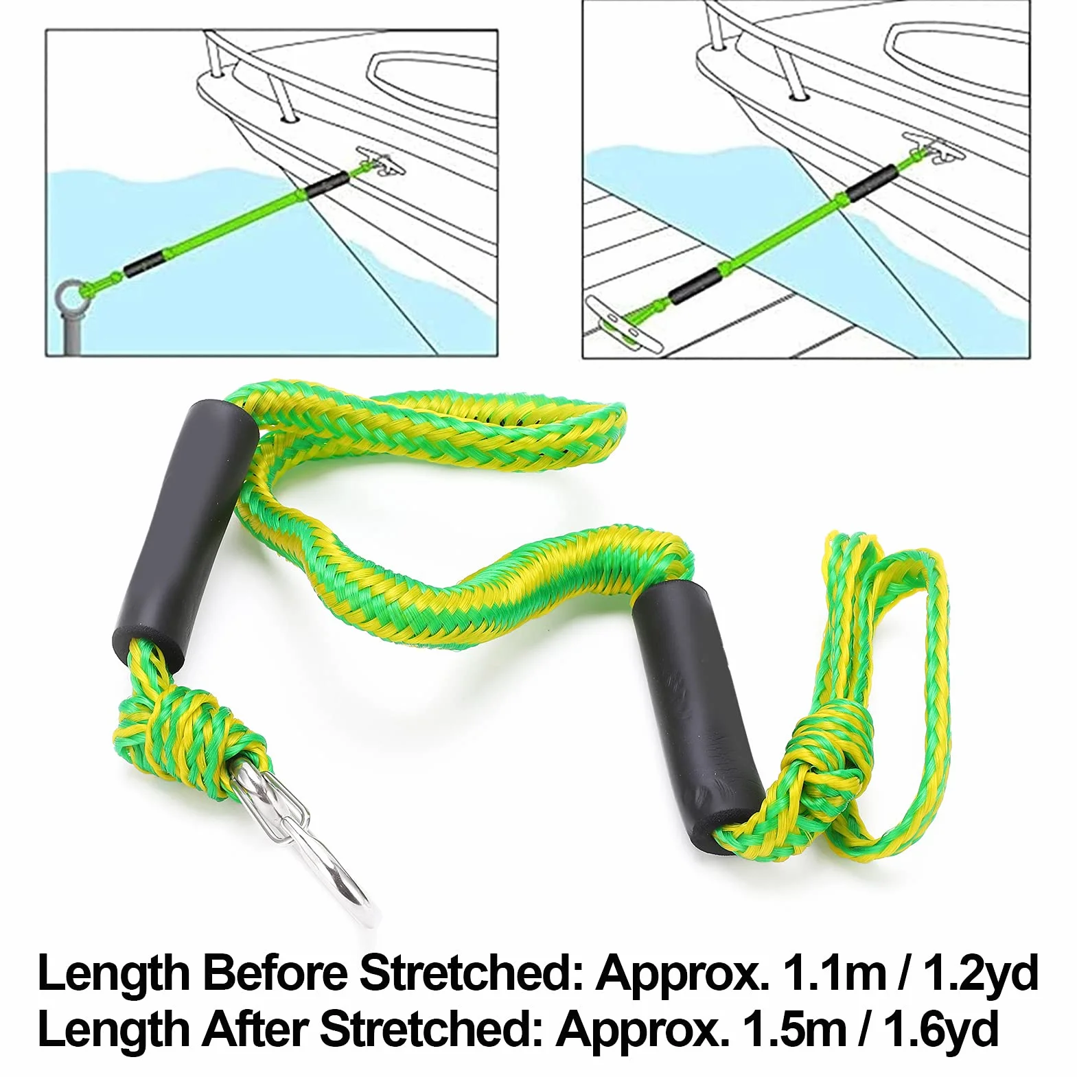 Bungee Dock Line Marine Rope Boat Dock Lines Cuerda de Amarre Verde con Hebilla D para Jetski Kayak