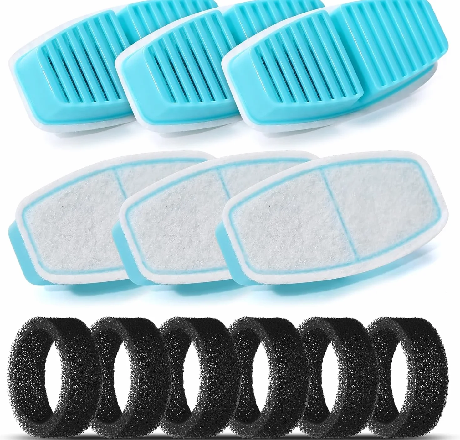 Filter BEMOONY Fuente para Gatos Filtro, 6 Filtros de Carbón + 6 Esponjas, Multifiltración, para 3,2L Bebedero Gatos(H7), Filtración de Pelos Flotantes, Suavizar la Calidad del Agua