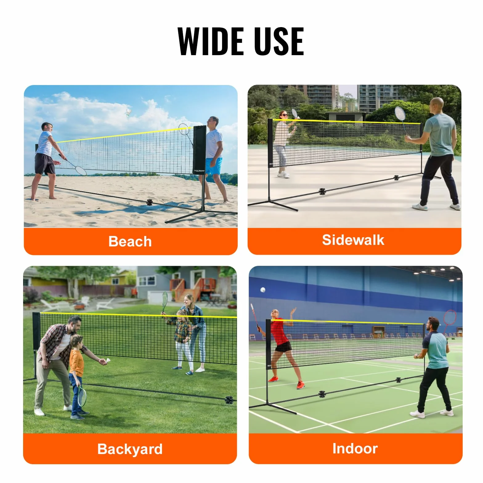 VEVOR Red Bádminton Voleibol Ajustable 606x155x103 cm Portátil con Postes Soporte Bolsa Raquetas Volantes Nailon