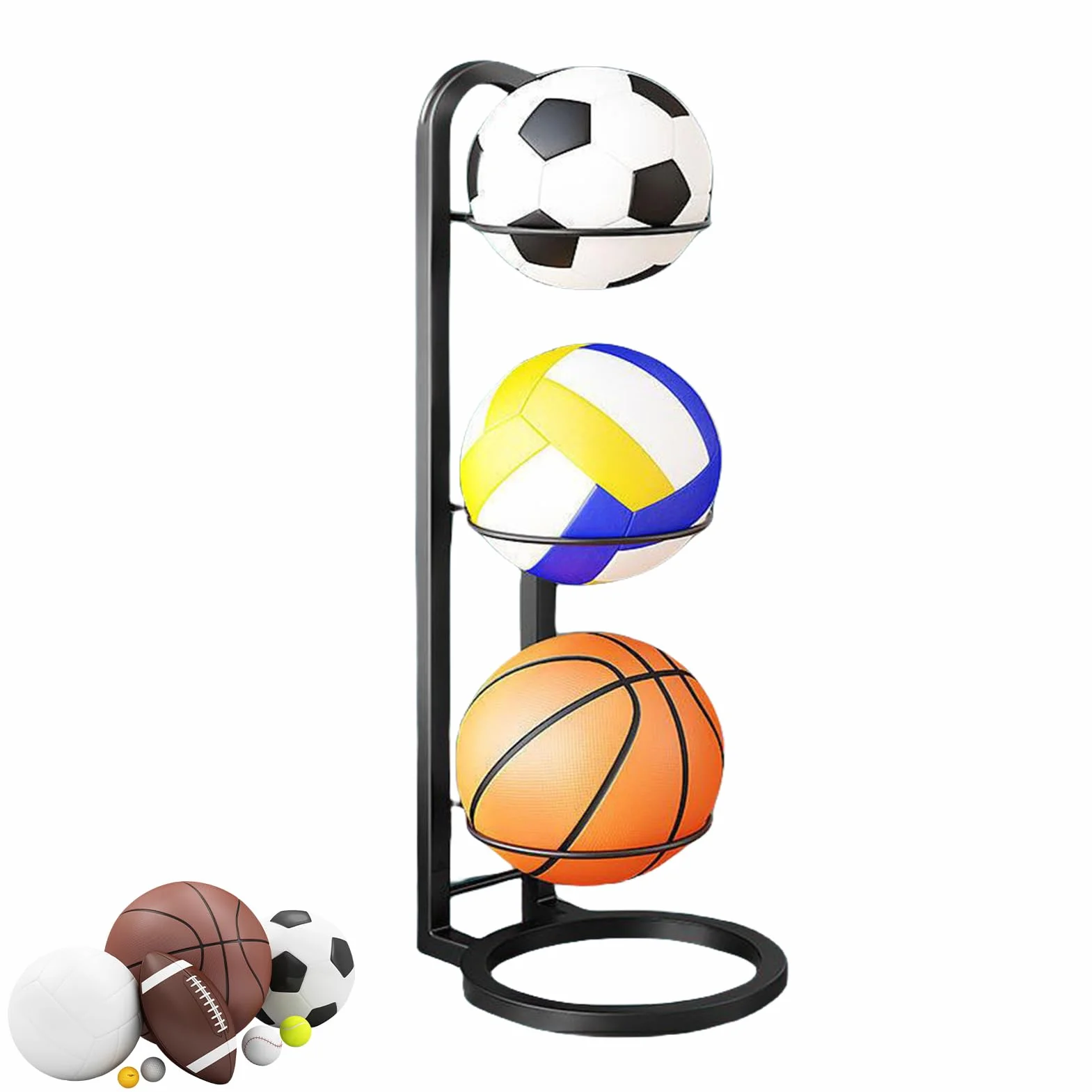 Estante de Bolas de 3 Niveles - Soporte Balon Futbol, Almacenamiento Vertical De Pelotas Portátil para Baloncesto, Fútbol y Voleibol