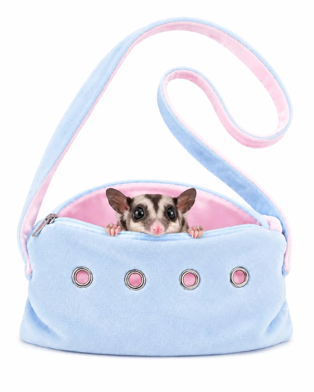 Meow&Woof Sugar Glider - Bolsa de Transporte para Mascotas pequeñas con Correa para abrazar a Hurones, Ratas, erizos, hámsteres, al Aire Libre, Color Azul