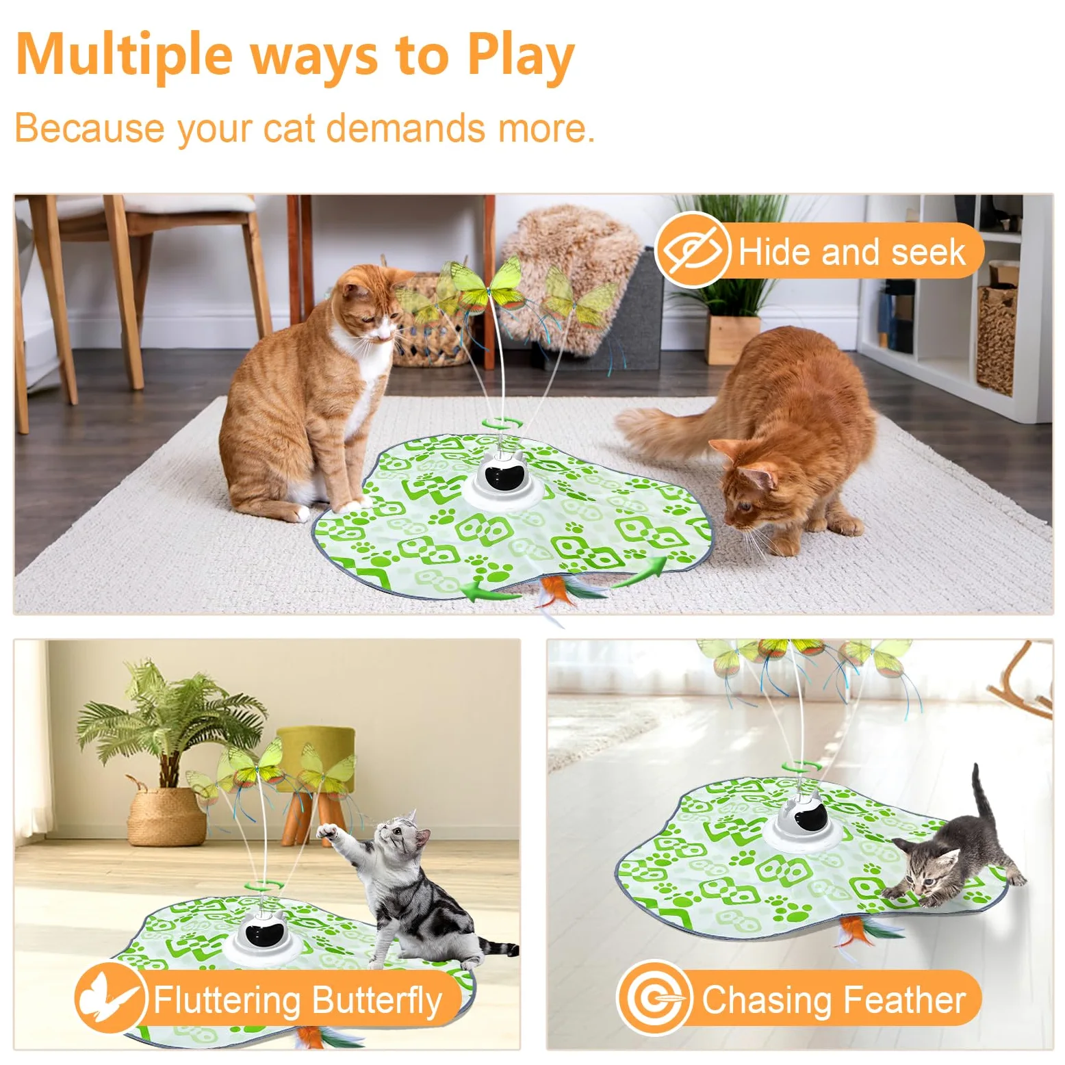 AO LI GEI Juguetes interactivos para gatos, juguete interactivo recargable 3 en 1 para gatos con control remoto, mariposa aleteante automática, pluma de emboscada en movimiento, juguete de ejercicio