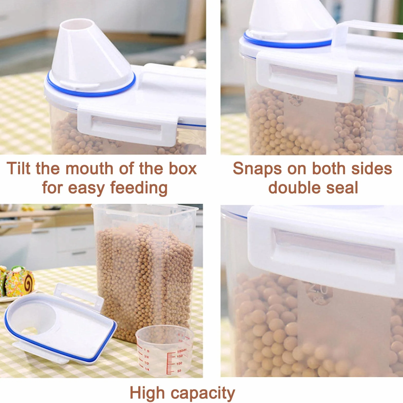 Recipiente De Comida Para Mascotas, Transparente Mascota Comida Almacenamiento Contenedor, Contenedor Comida Perro Con Vaso Medidor Para Cereales, Arroz, Perros, Gatos (2.7 L/30x14x7.5cm