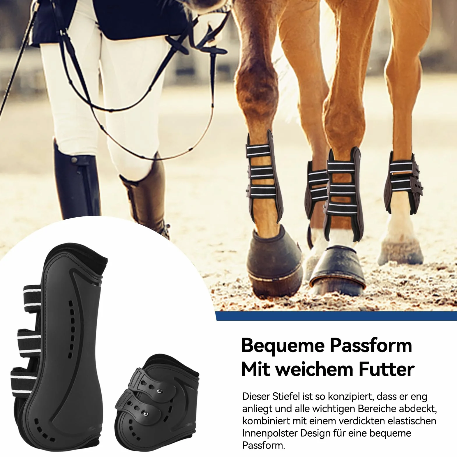 Protectores Caballo, Botas de Pierna de Caballo Polainas Gorras para Pies Frente de Caballo Protector elástico Botas Pony protección de Pierna con absorción de Impactos, L, Negro