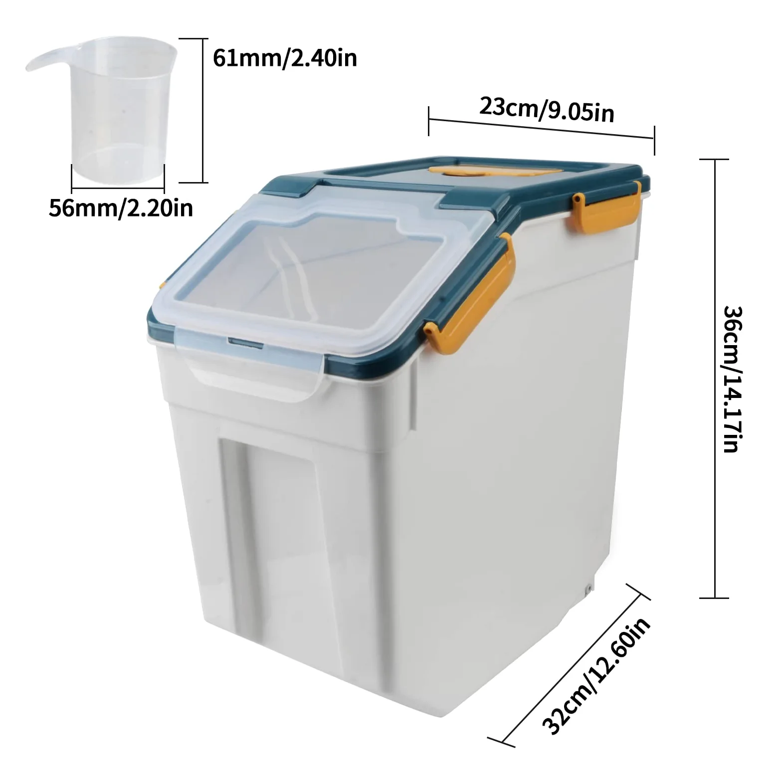 Caja de almacenamiento de alimentos de plástico de 10 kg con tapa y ruedas, organizador grande hermético para mascotas y cocina para perros y gatos, harina, cereales, nueces, frijoles, incluye