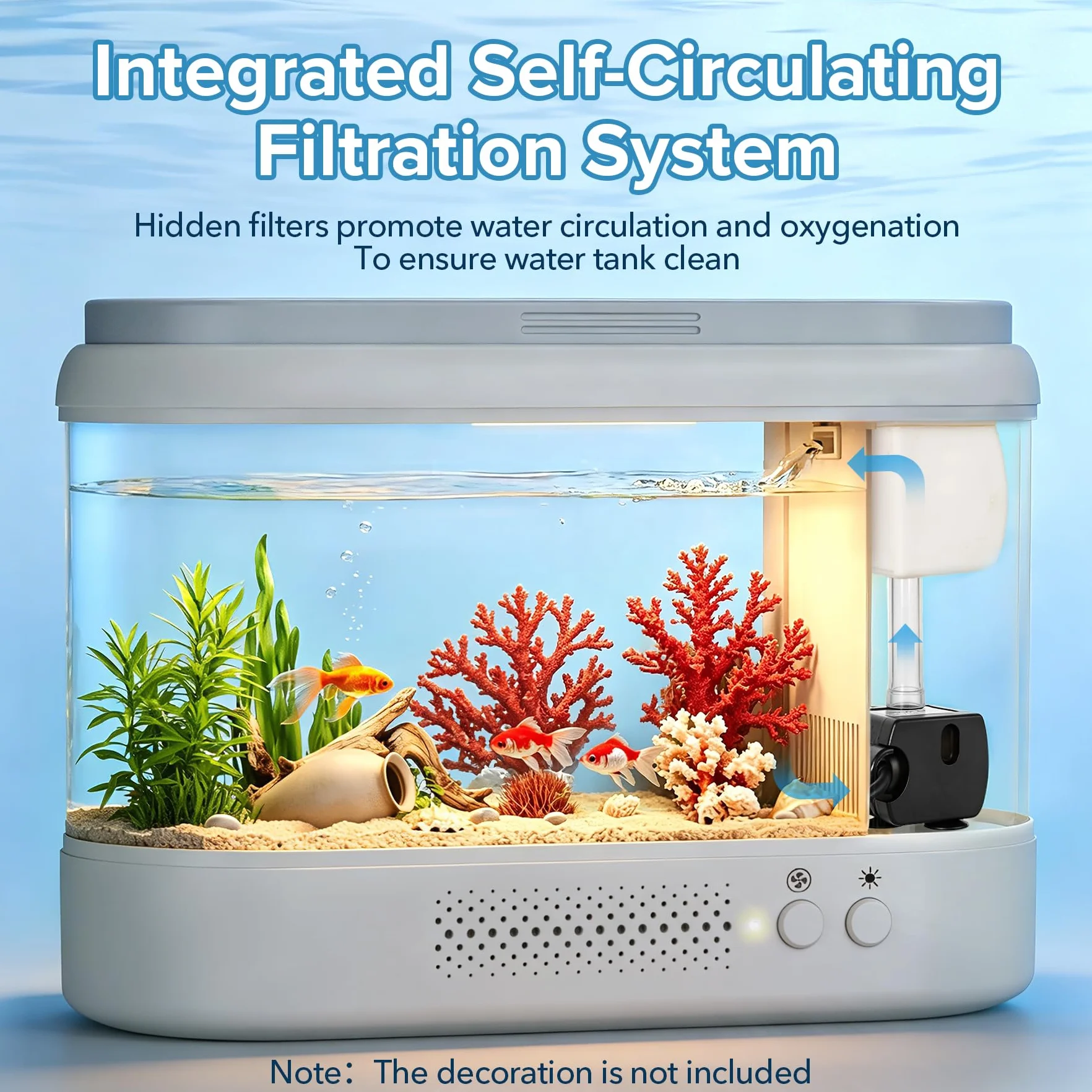 3,7L Acuario Pequeño Kit de Inicio,Blanco Aquario Acrílico con Sistema de Filtrado e Iluminación LED, Pecera Pequeña de Mesa para Peces Betta, Plantas y Gambas